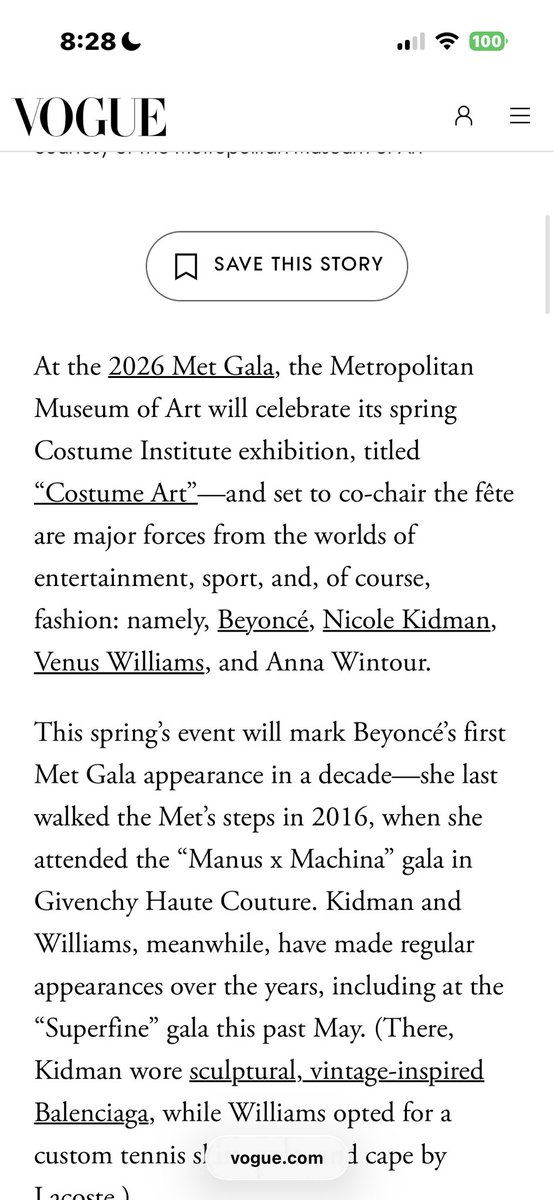BEYONCÉ CO CHAIRING THE MET GALA NEXT YEAR