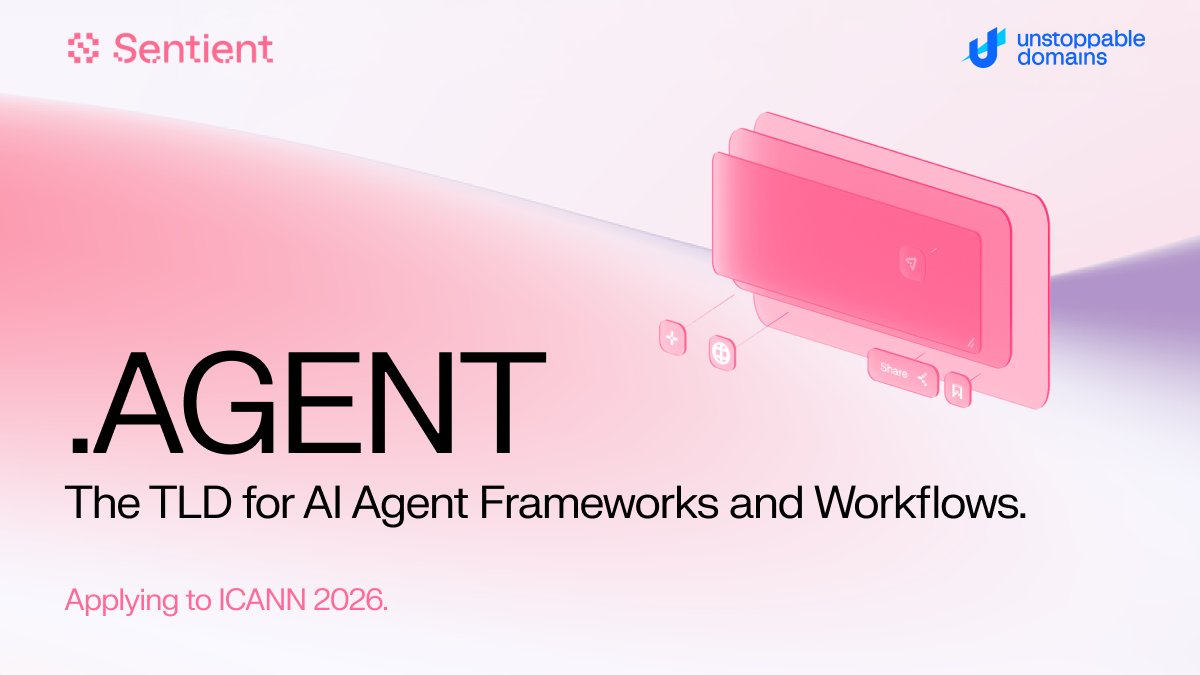kriptomanyaa101's tweet photo. The agentic era is accelerating. Open agents need identities that are verifiable, portable, and interoperable across networks.

That is why we worked with @unstoppableweb to introduce .agent, the naming layer designed for open-source agents and the builders who deploy them.
Sentient's GRID already connects dozens of reasoning agents, data sources, and models. Now these agents gain a unified identity that travels with them across workflows and ecosystems.

Claim your .agent domain and secure your agent’s home in the next generation of intelligence.