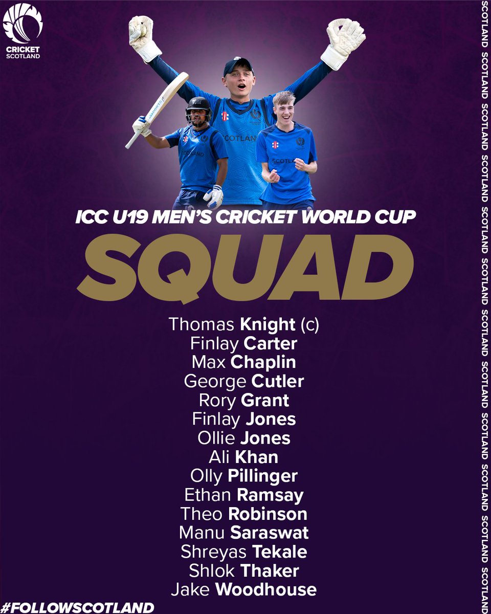Introducing your Scotland squad for the 2026 ICC Men's #U19WorldCup 🥁🏆

➡️ cricketscotland.com/Article/19b279…