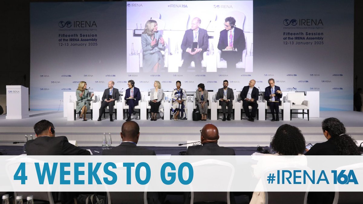 ⏳4 weeks to #IRENA16A

Themed 'Powering Humanity: #RenewableEnergy for Shared Prosperity', the 16th <a href="/IRENA/">IRENA</a> Assembly will gather #energy leaders &amp; decision makers to discuss strategies &amp; underline necessary actions to accelerate #renewables deployment across countries, regions,