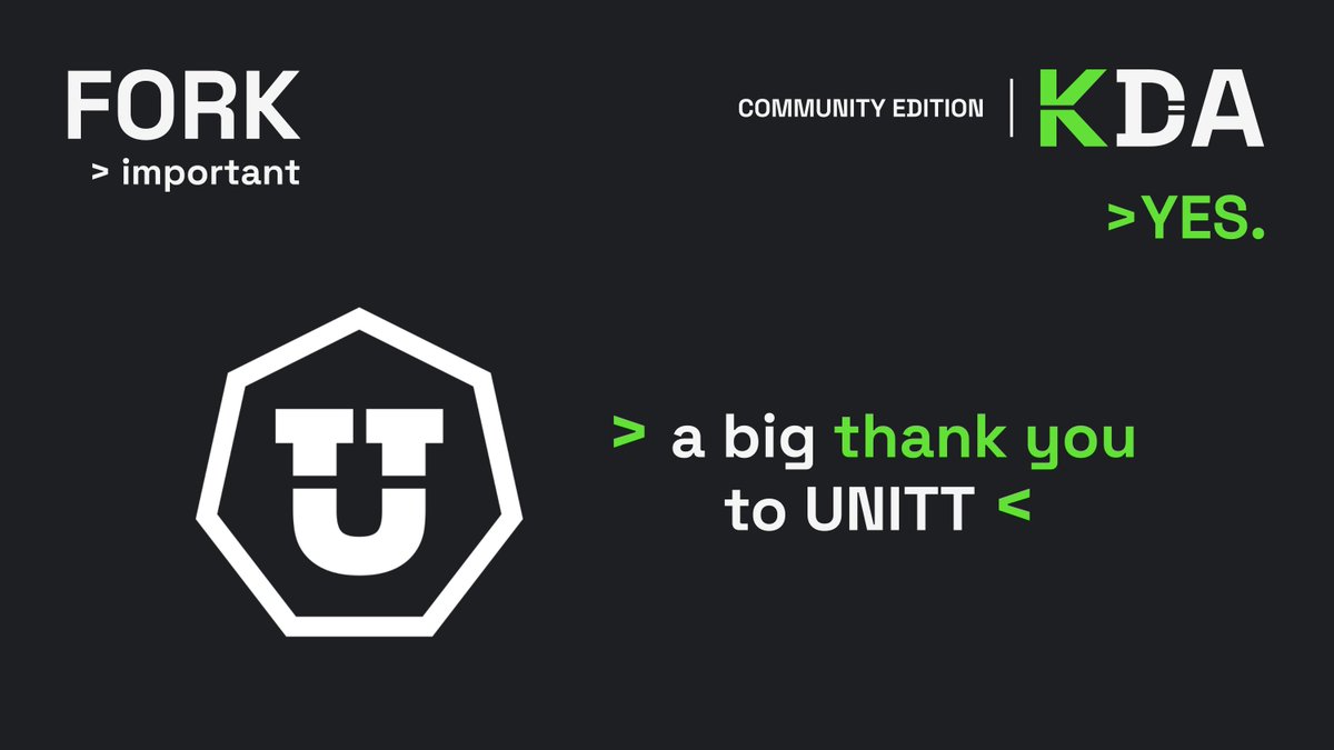 🔥A warm welcome and big thank you to the <a href="/UNITT_io/">Unitt</a>  team! 

Grateful for your support of the fork and excited to have such a strong builder in our ecosystem. The future is built together. 🙏 

#kadena $KDA