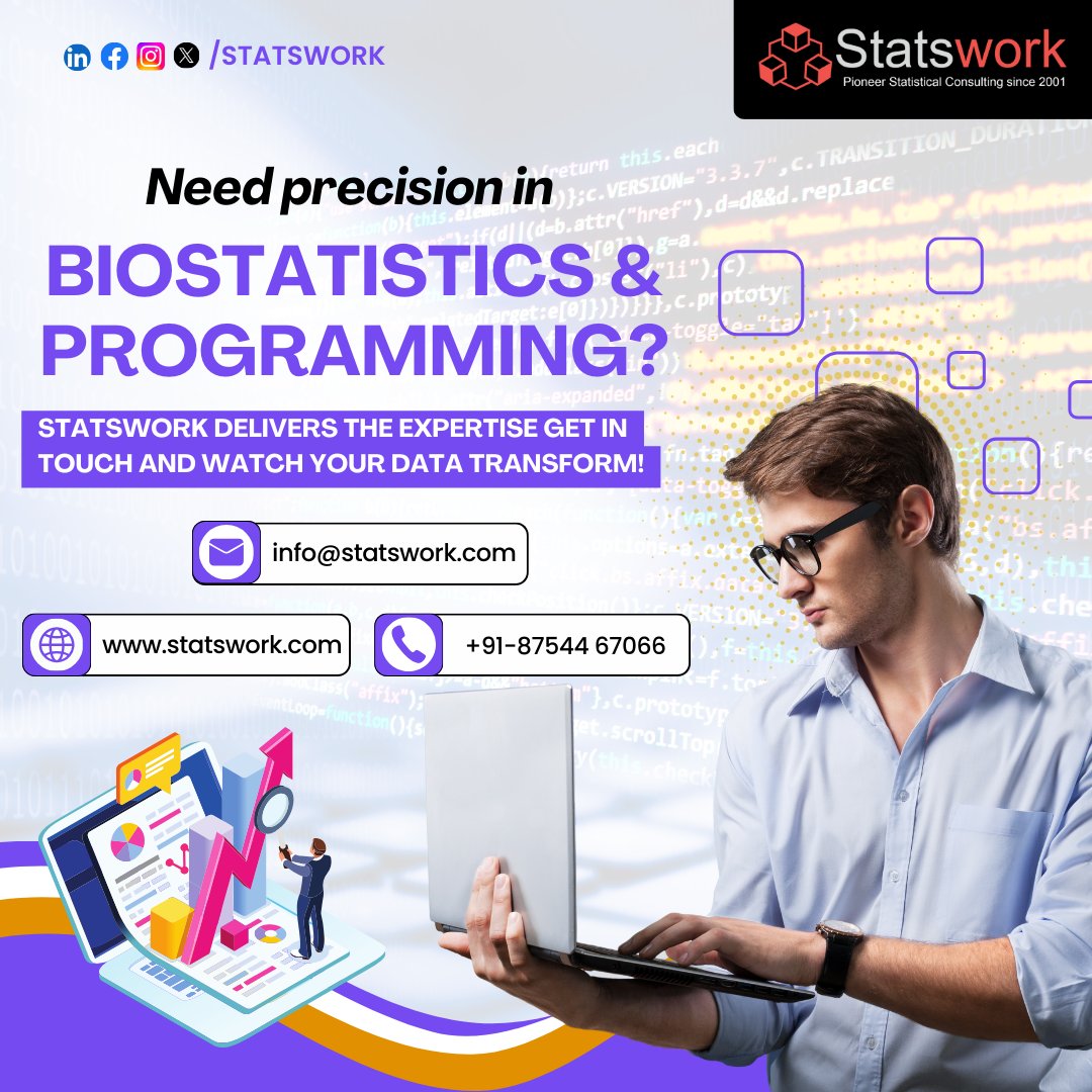 Statswork's tweet image. Need precision in Biostatistics &amp;amp; Programming?

Statswork delivers accurate, reliable, and expert solutions for clinical research &amp;amp; analytics.

👉 statswork.com/services/stati…

#Biostatistics #StatisticalProgramming #SAS #RProgramming #Statswork