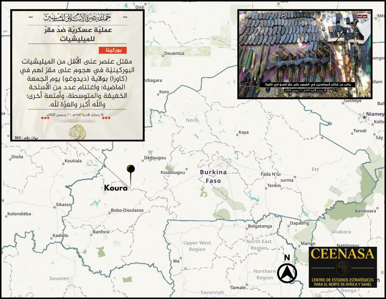 CEENASA396971's tweet photo. #BURKINAFASO 🇧🇫
On Dec 7, The #JNIM claimed to have attacked a #VDP HQ in #Koura, #Dedougou province, causing one casualty.
Were seized:
At least some rifles, medium weapons and more https://t.co/ZFh3rbHiT0