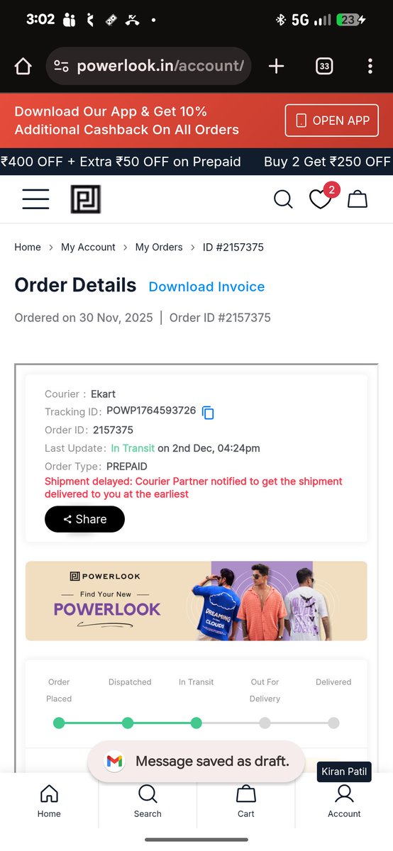 kiranardo's tweet photo. @PowerlookIN This company is fraud.
Want Refund.
I've ordered on 30th November and they early mentioned status as getting delivered by 4th December then changed it to 5th December then  changed it to 6th December and still it goes on. No delivery yet. I want refund https://t.co/UGnu564RFU