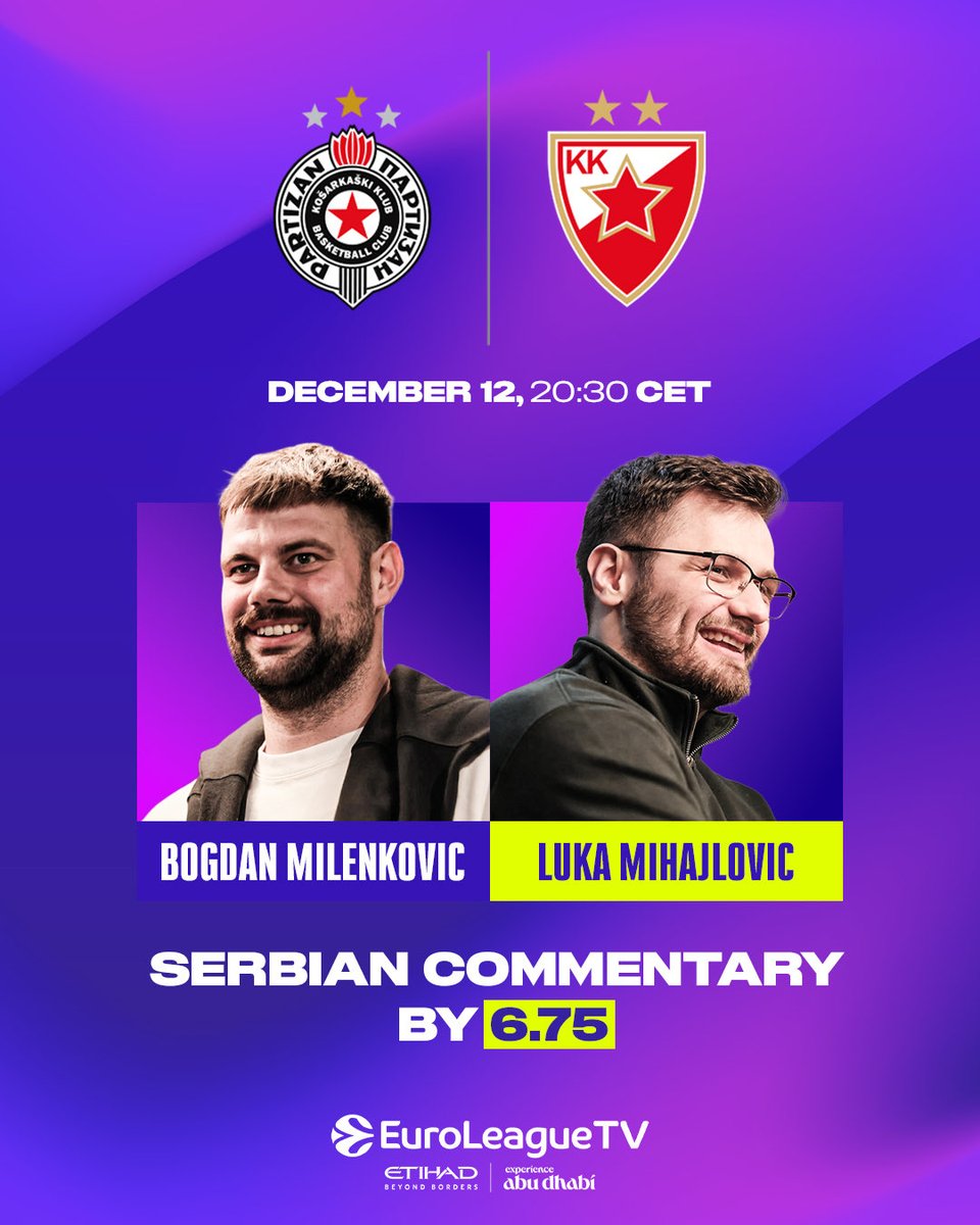 The Serbian Derby with the best in the business 🎙️ 

Exclusively on ELTV, you can tune into one of the sporting events of the season with Serbian Commentary courtesy of 6.75 🔥