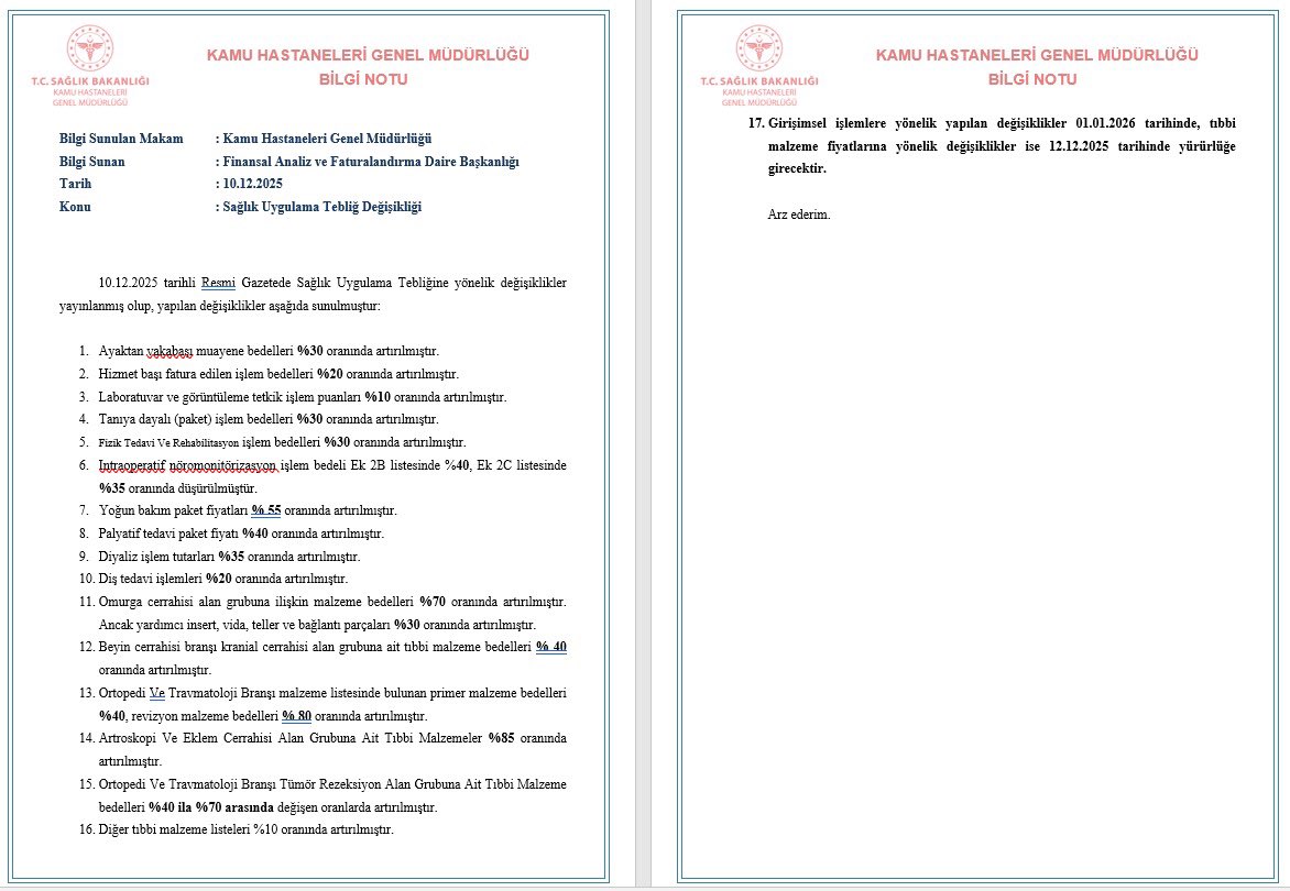 TAVANA TAKILMAYANLARDA TEŞVİK EK ÖDEMEDE %20-30 ARASI ARTIŞ OLACAKTIR.

Resmi Gazete’de yayımlanarak yürürlüğe giren “Sosyal Güvenlik Kurumu Sağlık Uygulama Tebliğinde Değişiklik Yapılmasına Dair Tebliğ” kapsamında:

Hastanelere ödenen tedavi ücretlerinde %10–55 aralığında artış,