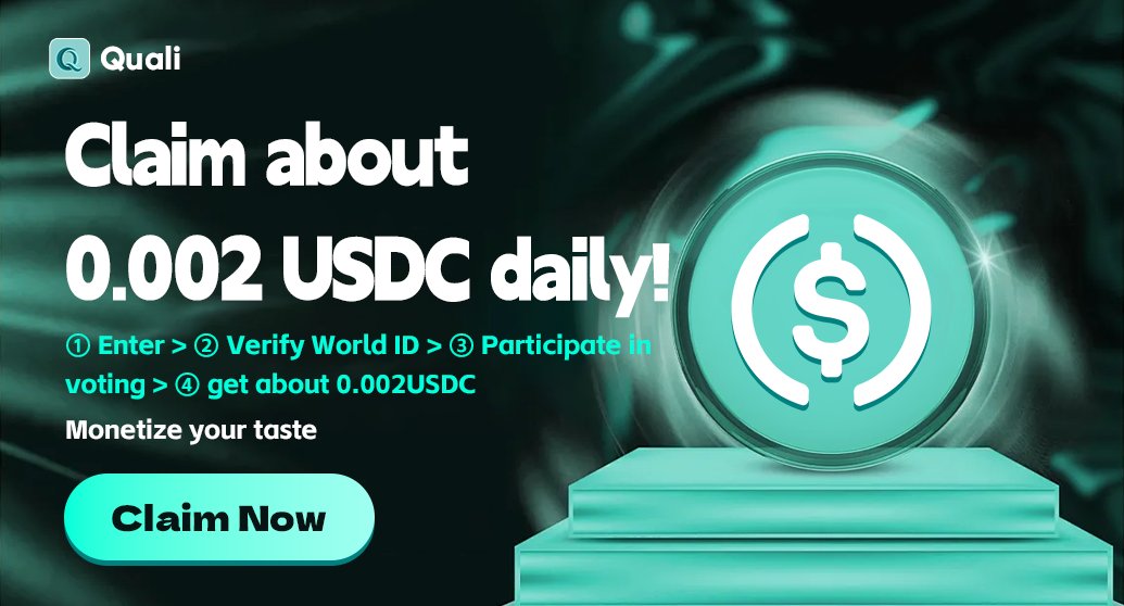 DropWalletHUB's tweet photo. 🆓 Quali Airdrop is LIVE!
🎁 Get ~0.002 USDC per vote
🧠 Real humans. Real opinions. Real rewards.
How to claim👇
1⃣ Enter Quali App
2⃣ Verify World ID
3⃣ Vote & Earn USDC 🪙
🚀 DropWallet — Monetize your taste!
#Airdrop #Quali #WorldID #Web3 #DropWallet #USDC https://t.co/KsHkKJPLXK