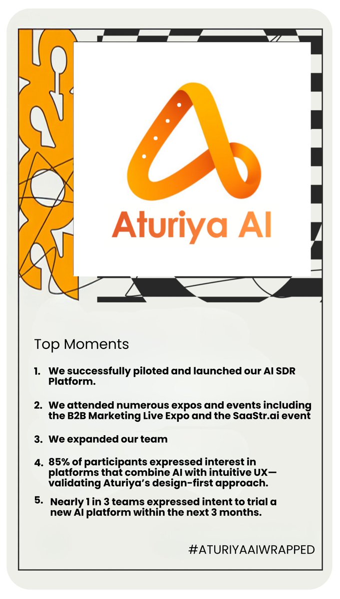 AturiyaAI's tweet photo. 2025 was huge for Aturiya AI! 🚀 We’re transforming sales development with AI-powered automation that drives engagement and accelerates growth. In 2026, we’re doubling down to deliver smarter outbound strategies and measurable ROI. The future is AI-driven! 💡🔥 #AturiyaAI #Sales https://t.co/zU7uezIVvq