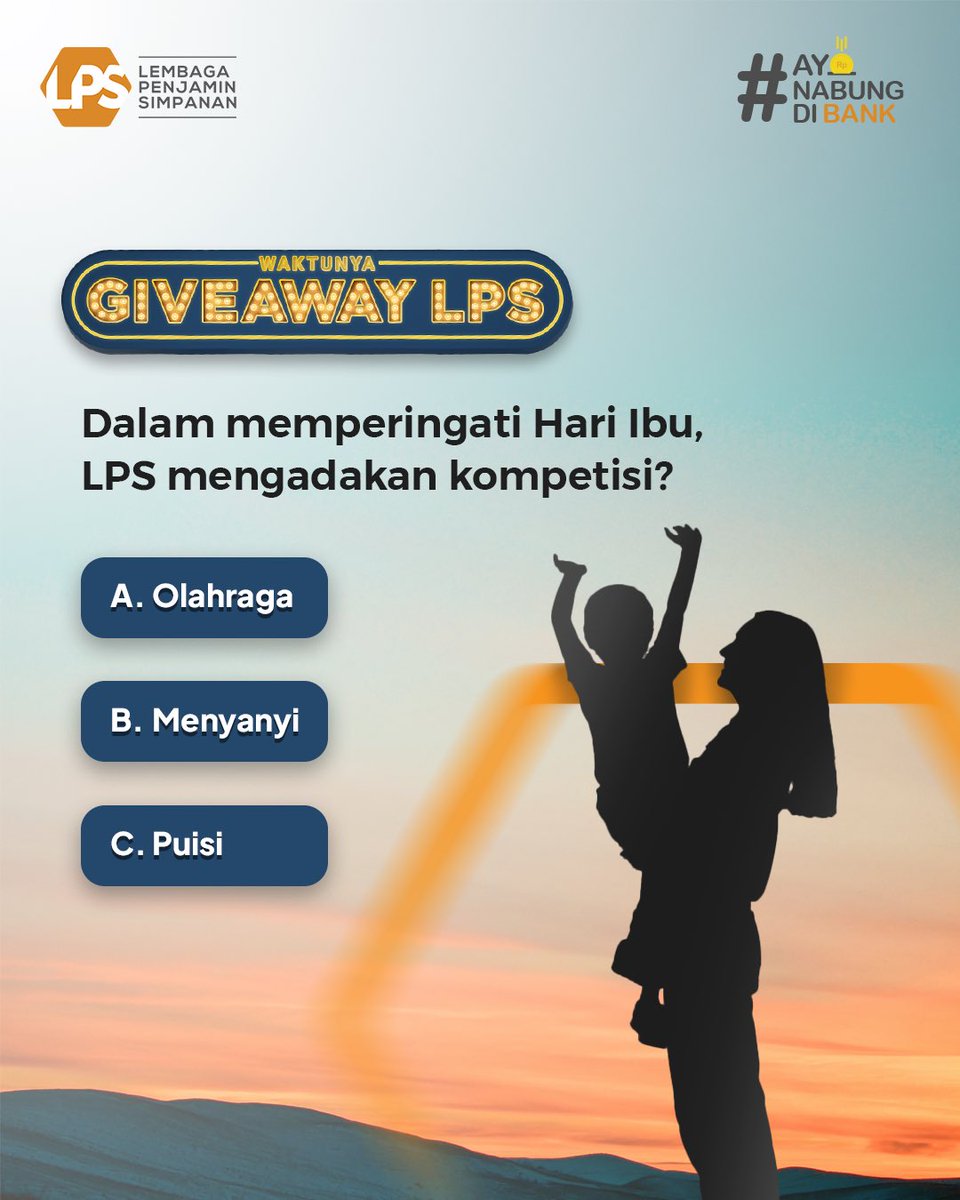 lps_idic's tweet image. Sahabat LPS, yuk ikutan Giveaway LPS dengan menjawab pertanyaan berikut. 10 orang pemenang akan mendapatkan Voucher Go-Pay Rp250.000 untuk masing-masing pemenang.

Cara ikutan:
-Follow media sosial LPS:
👉🏻Instagram @lps_idic
👉🏻Twitter @lps_idic
👉🏻TikTok @lpsindonesia
👉🏻Like…