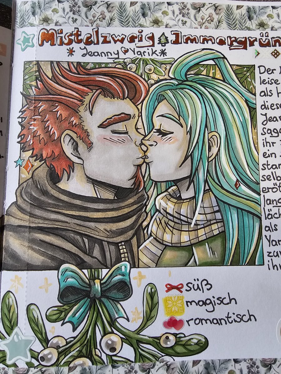 FireCave_Art's tweet photo. A quiet spark under the mistletoe  just one kiss, and the w#冬イラストorld stood still. 💛

 #Drawcember #Drawcember2025 #SketchbookArt #firecaveworld #romanticart #fantasyart #coupleart #wintermagic #キスアート https://t.co/XC1Wcoygbk