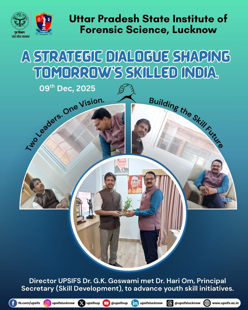 upsifsUp's tweet photo. A purposeful dialogue shaping tomorrow’s skilled India.
Director UPSIFS Dr. G.K. Goswami met Dr. Hari Om, Principal Secretary (Skill Development), to align on innovative and future-driven skill initiatives for the youth.
#UPSIFS #FutureSkills #SkillDevelopmentMission https://t.co/81ueQ3lJVj