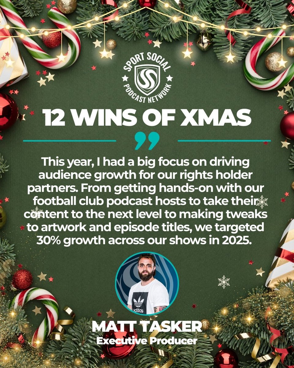 Day seven of our "12 Wins of Xmas" series is here, and there's no swimming swans in sight 🦢

<a href="/Taskereeno/">Matt Tasker</a> smashed his 30% increase in growth target, with our rights holder projects enjoying a whopping 80% surge. Bring on 2026!

#Podcasts #PodcastInsight #RightsholderContent