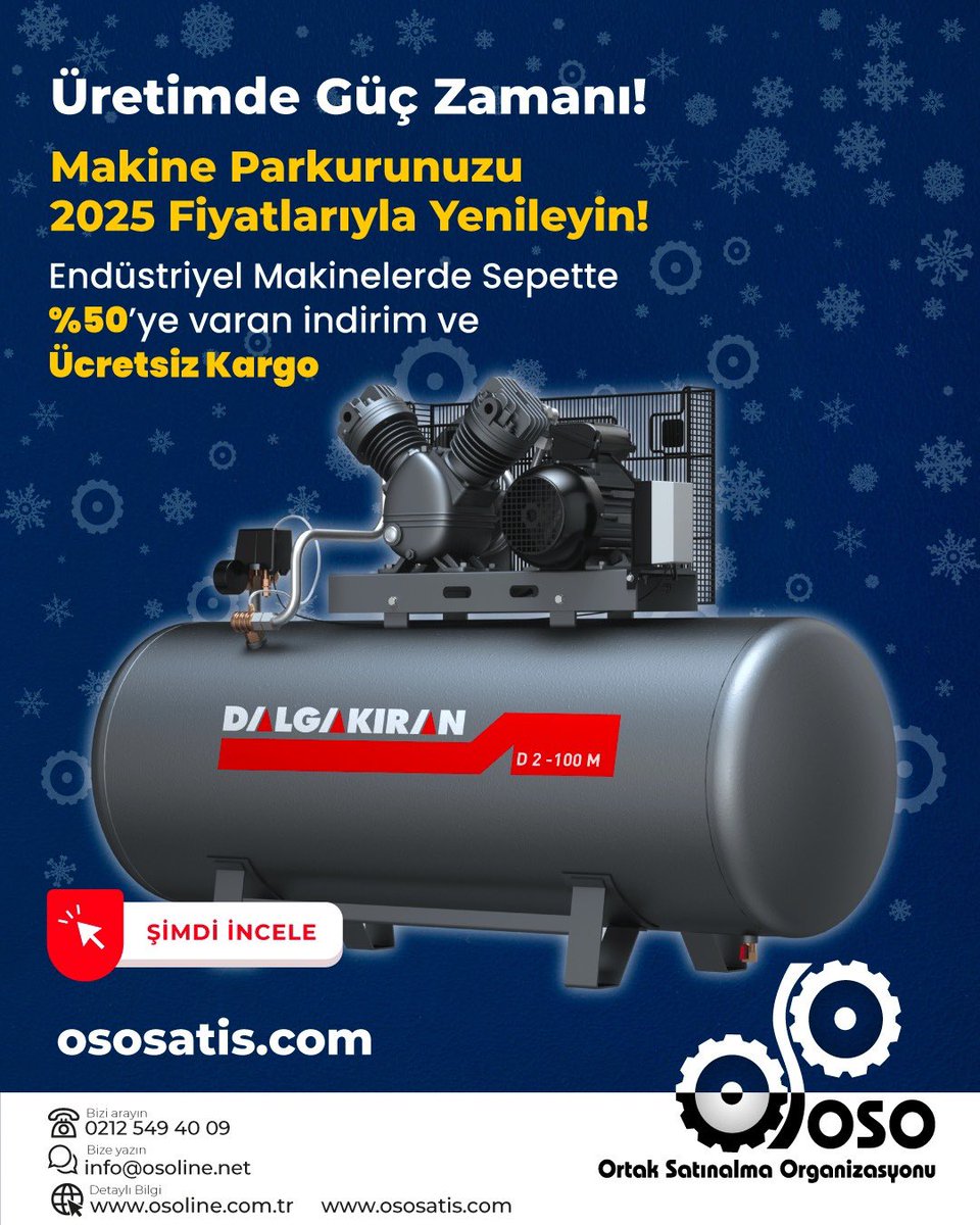 Üretimde Güç Zamanı.
Makine Parkurunuzu 2025 Fiyatlarıyla Yenileyin!

ososatis.com/endustriyel-ma…
…
#EndüstriyelÜrün #EndüstriyelMakine #Sanayi #GıdaMakineleri #TekstilMakineleri #EnerjiSistemleri #Kompresör #TaşımaSistemleri #İklimlendirme #YüzeyKaplamaMakineleri