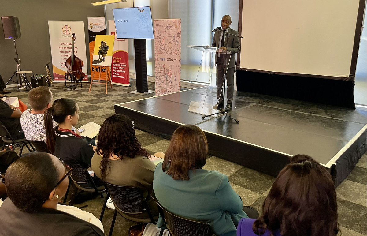SAHRCommission's tweet image. DDG: Court Administration at the Department of Justice and Constitutional Development, Mr Charles. Mohalaba, gives remarks on behalf of the Department @DOJCD_ZA #30Years