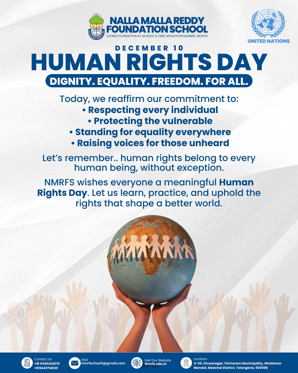 NMRFS_Official's tweet photo. “Every human matters. Every voice counts. 🕊️🌏
On Human Rights Day, we stand for dignity, equality, and freedom for all. At NMRFS, we teach our students that respect is not just learned, it is lived every day.🤝
#HumanRightsDay #DignityForAll #EqualityMatters #FreedomForEveryone https://t.co/5czsQI0bhF
