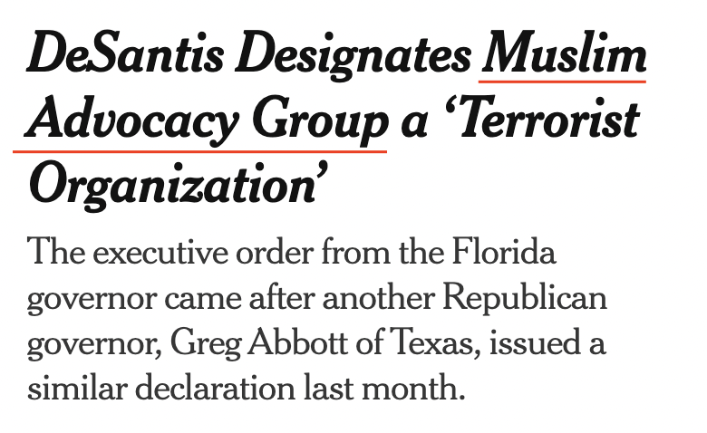 “Muslim advocacy group” – how <a href="/nytimes/">The New York Times</a> describes CAIR (Council on American-Islamic Relations)

Some relevant facts about CAIR:
• Named in Hamas terror-finance cases
• Leader called for “liberation” of Tel Aviv
• Muslim Brotherhood origins
• Promoted conspiracy theories