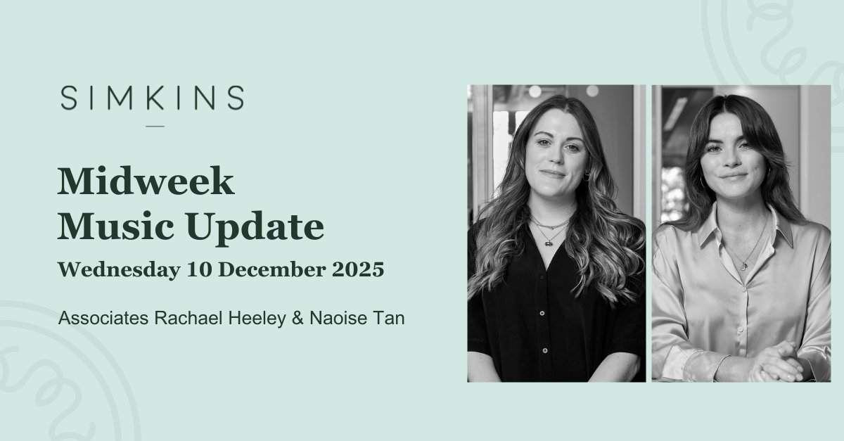 SimkinsLLP's tweet image. Midweek Music Update: Wednesday 10 December 2025

Welcome to this week’s round-up of news, commentary and industry announcements that you may have missed from the past week.

Read more here: simkins.com/news/midweek-m…

#musicupdate #musicindustry #music #legal #law