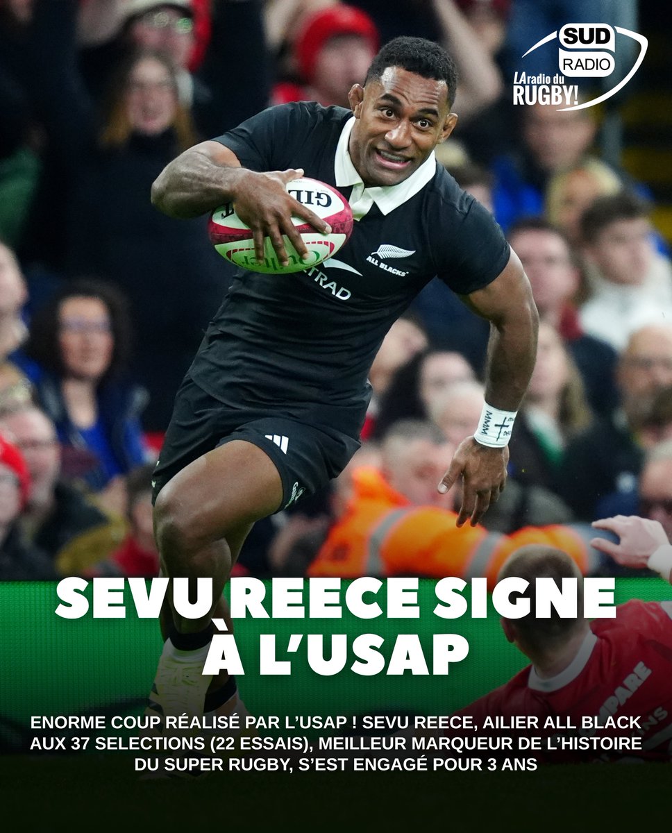 🚨 Enorme coup réalisé par l'<a href="/usap_officiel/">USAP</a> 

Le All Black, Sevu Reece, meilleur marqueur de l'histoire du Super Rugby et auteur de 22 essais avec les Néo-Zélandais en 37 sélections s'est engagé pour trois ans