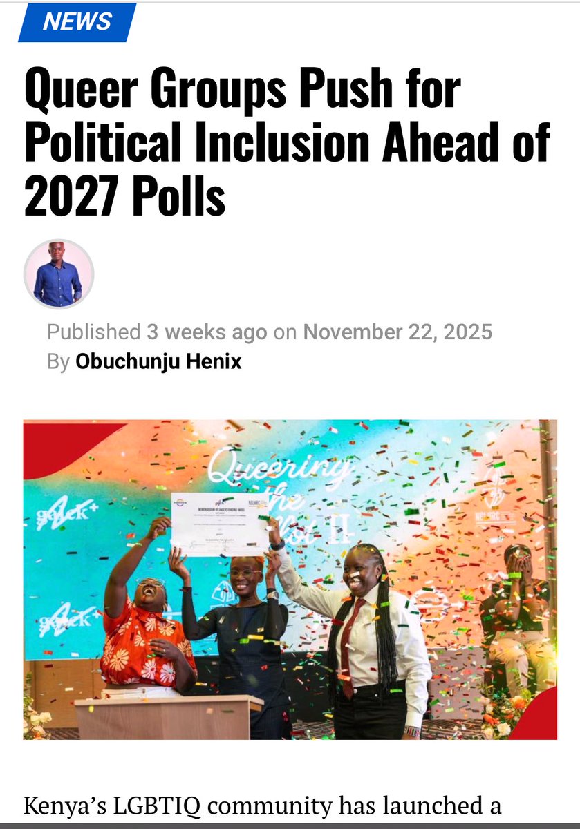 <a href="/INENDorg/">Initiative For Equality & Non Discrimination-INEND</a> <a href="/galckplus/">galck+</a> <a href="/NGLHRC/">#Repeal162 because #LoveIsHuman</a> <a href="/its_qario/">✨ Michelle Kariuki ✨</a> <a href="/KombeMartha/">martha kombe◢◤</a> <a href="/QwomenHRDs/">QWomen HRDs</a> <a href="/YveeOduor/">Yvee but like Yves</a> <a href="/Chella978381/">Chella</a> <a href="/JoyceSabali/">Mzee Kasri</a> Democracy remains incomplete without everyone on board. Strengthening political inclusion of LGBTIQ+ persons is key. Read how queer groups are pushing for political inclusion ahead of 2027 below👇🏾

pamojafm.co.ke/news/queer-gro… 

#OurVoteOurFuture #HumanRightsDay  #FeministSolidarity