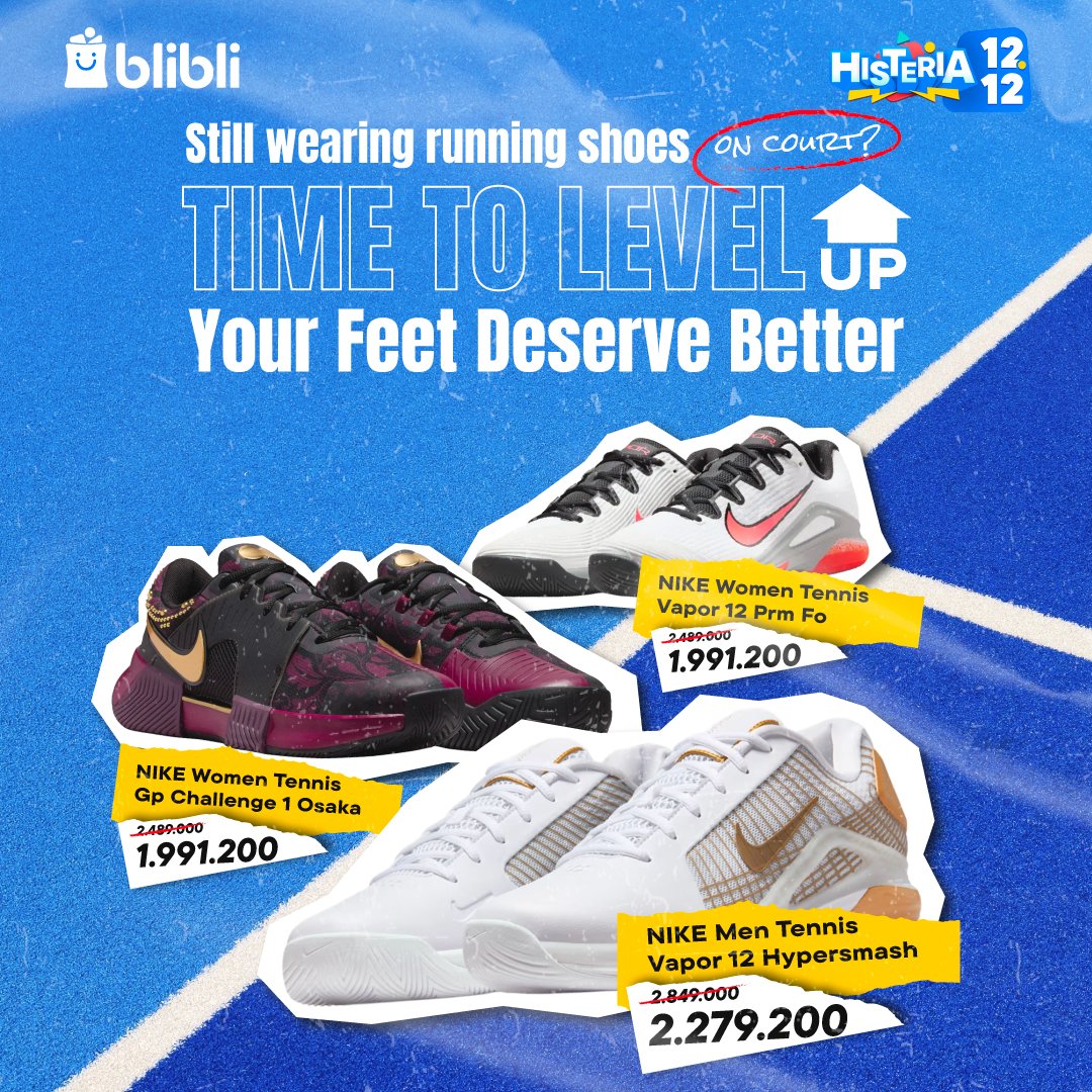 Main Tenis/Padel masih pakai sepatu yang bukan peruntukannya? 🎾

BliMin spill koleksi paling hype dari NIKE di sini blibli.onelink.me/aFLN/nikex #NoBlablaDiBlibli #CekDuluDiBlibli