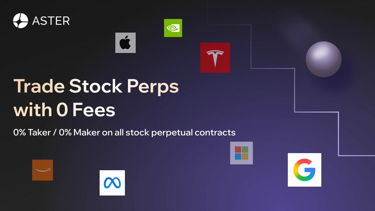 🚨 Stock perps on Aster are now fully 0-fee!

0% taker, 0% maker on all stock perpetual contracts (NVDA, TSLA, AMZN, AAPL, etc.).
🔗: asterdex.com/en/trade/pro/f…

For Aster Harvest:  Stage 4 points
🔸 Stock perp taker: 0 fees, no points
🔸 Stock perp maker: 0 fees + points—you're