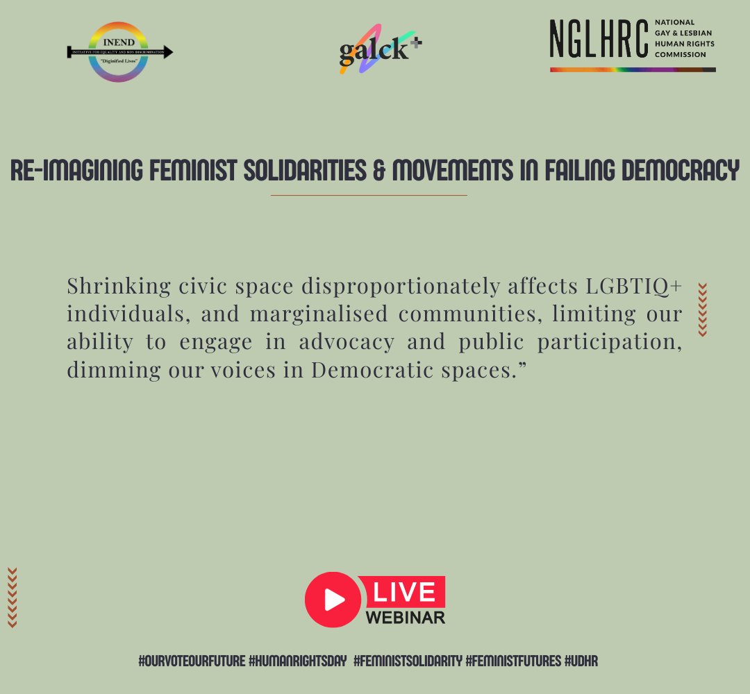 Shrinking civic spaces aren’t just a political problem, also gender justice crisis. When activists, women, and marginalized communities are silenced, everything the UDHR stands for is under threat. #OurVoteOurFuture #HumanRightsDay  #FeministSolidarity #FeministFutures #UDHR