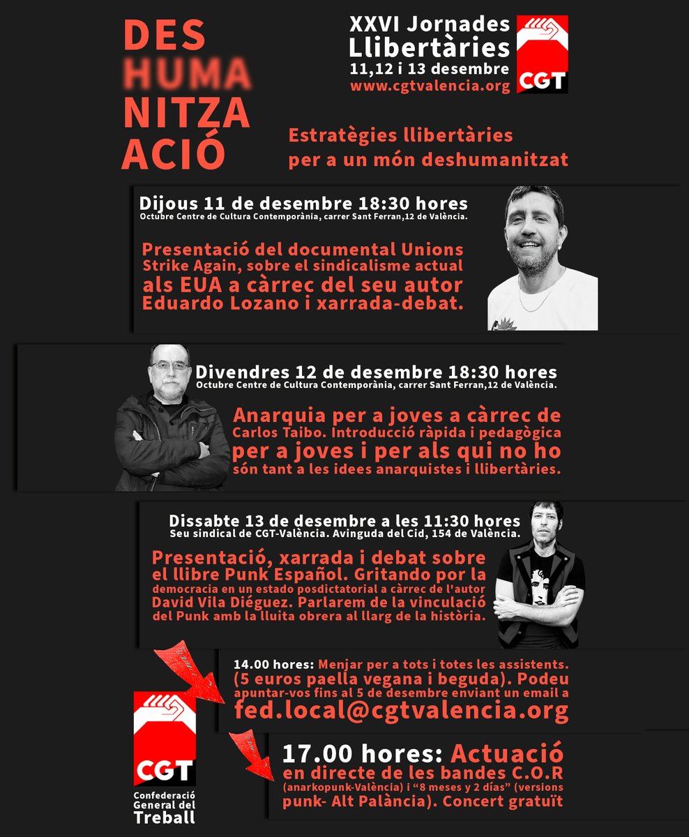 CGTvalencia's tweet photo. XXVI Jornadas Libertarias: El jueves 11 a las 18:30 horas, en el @OctubreCCC situado en la calle Sant Ferran, 12 de Valencia, presentación del documental "Unions Strike Again" sobre el #sindicalismo actual en los #EEUU a cargo de su autor Eduardo Lozano y posterior charla-debate. #JornadasLibertarias #CGT #València.