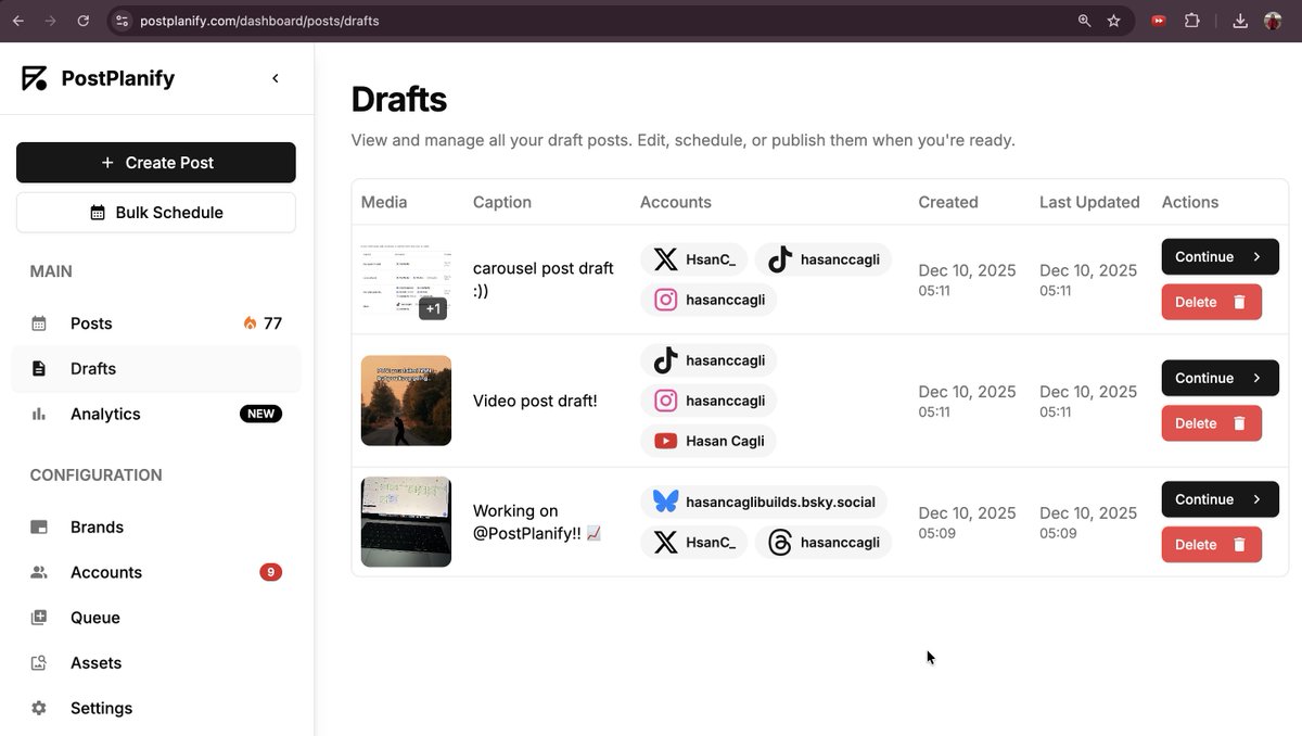 You can create "draft posts" on <a href="/PostPlanify/">PostPlanify</a> now!! 🙌

It's LIVE!! ⚡️