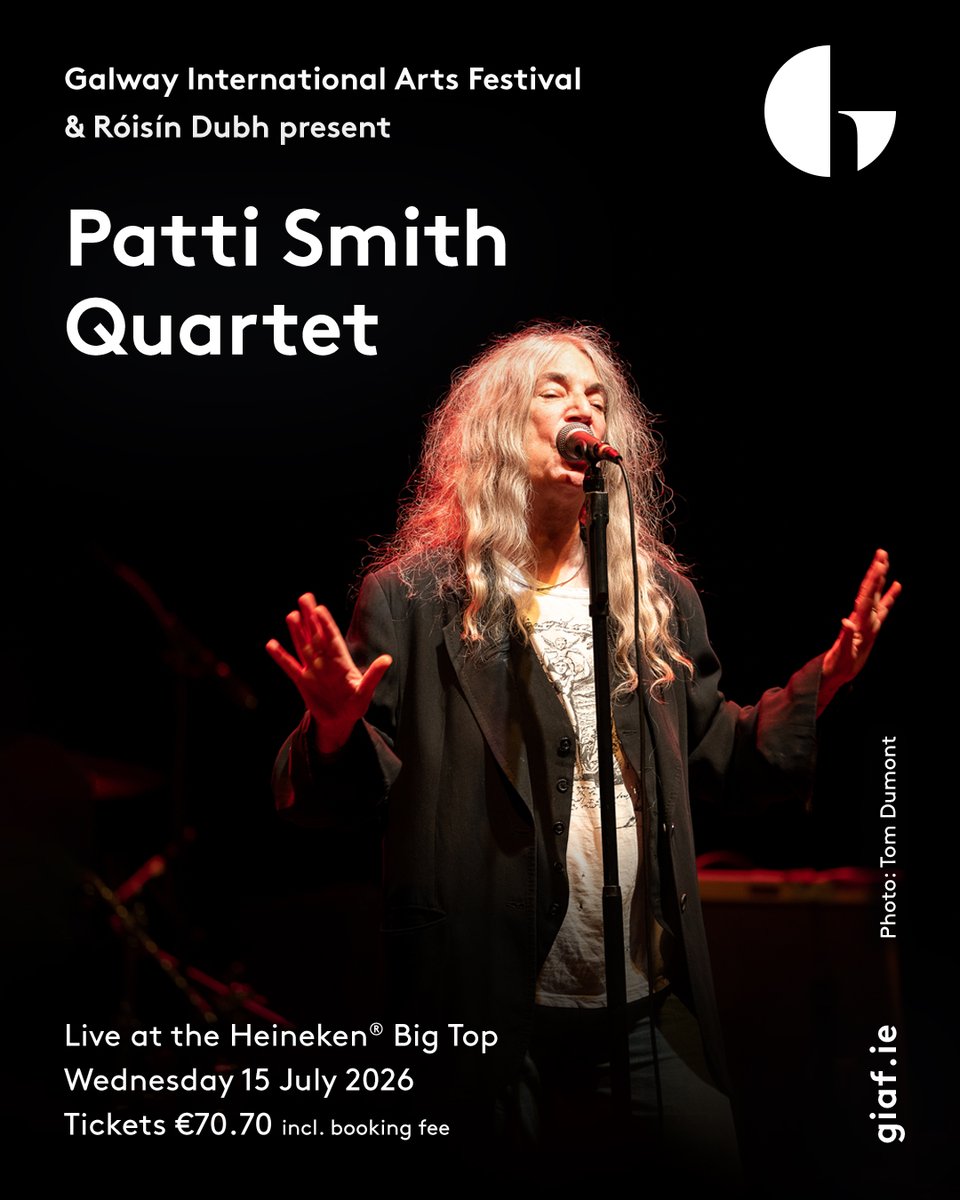 GalwayIntArts's tweet image. NEW ANNOUNCEMENT! Patti Smith will take the stage at the Heineken Big Top during #GIAF26! 

She is joined by her longtime band to form the Patti Smith Quartet.  Tickets on sale 10AM, 12 December 2025!

@uniofgalway @Heineken_IE @artscouncil_ie @GalwayCityCo