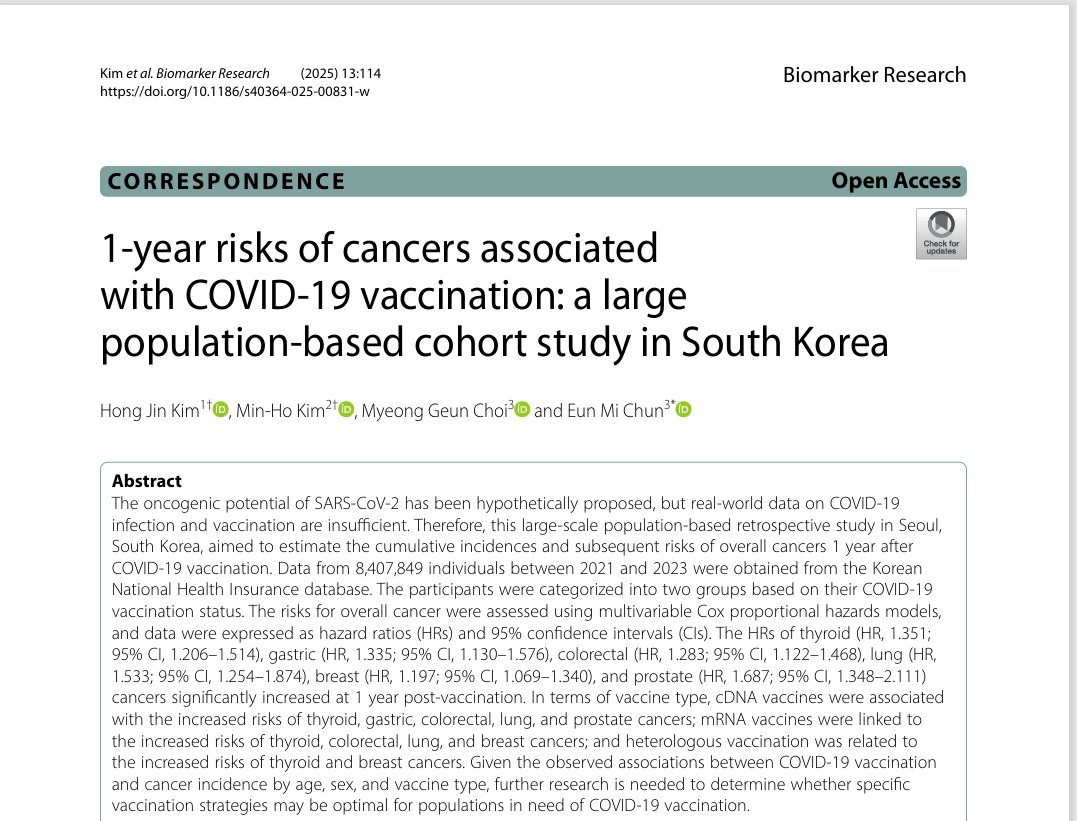 mRNAdeaths's tweet image. "mRNA vaccines were linked to the increased risks of thyroid, colorectal, lung, and breast cancers;"

"cancers significantly increased at 1 year post-vaccination."