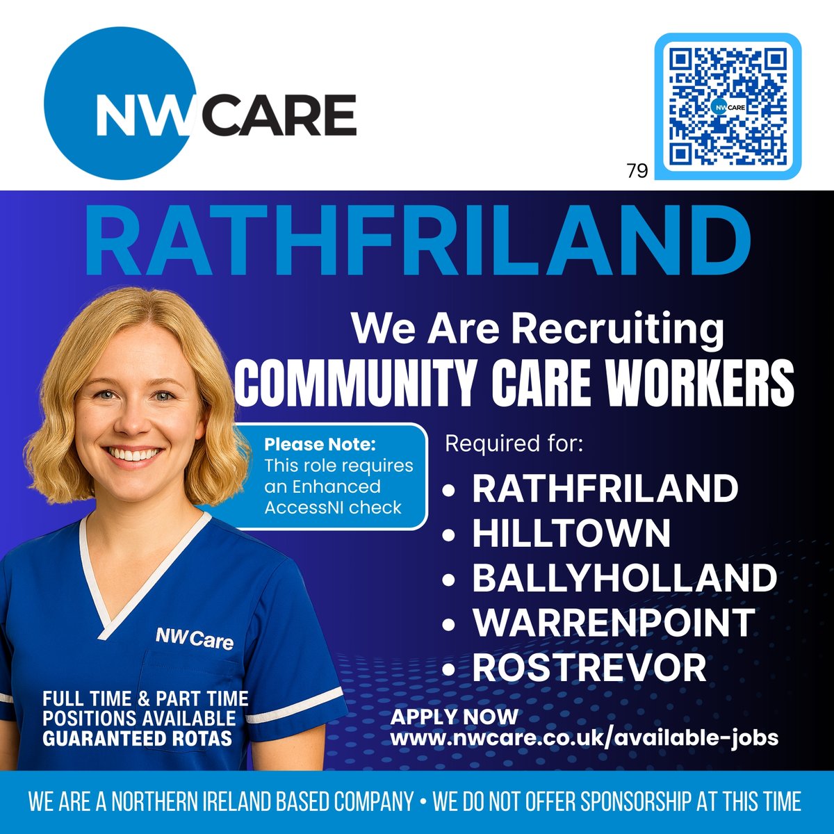 𝗪𝗘'𝗥𝗘 𝗛𝗜𝗥𝗜𝗡𝗚
COMMUNITY CARE STAFF - RATHFRILAND AREA
 𝙅𝙤𝙞𝙣 𝙊𝙪𝙧 𝘾𝙖𝙧𝙞𝙣𝙜 𝘾𝙤𝙢𝙢𝙪𝙣𝙞𝙩𝙮 – 𝙈𝙖𝙠𝙚 𝙖 𝘿𝙞𝙛𝙛𝙚𝙧𝙚𝙣𝙘𝙚 𝙇𝙤𝙘𝙖𝙡𝙡𝙮! Apply online: nwcare.co.uk/available-jobs…