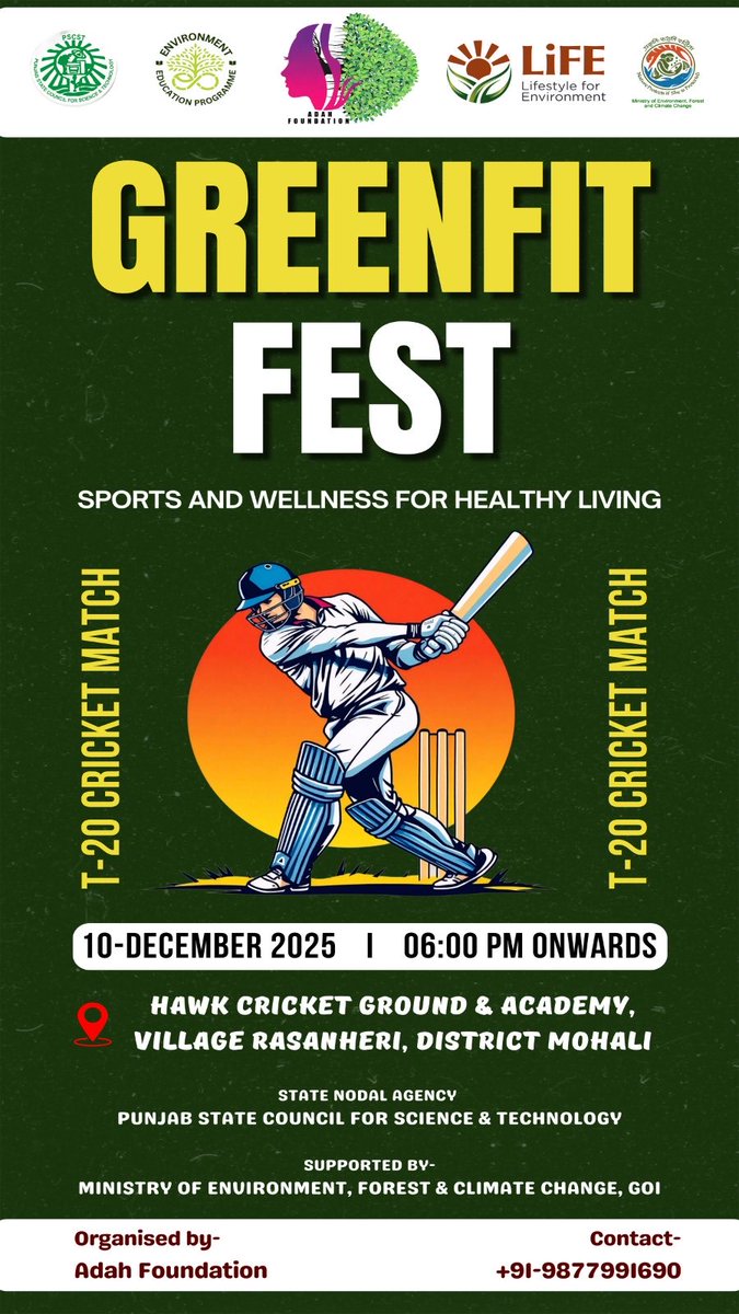 AdahFoundation's tweet photo. Adah Foundation is organsing 1st "Greenfit Fest" under #environmenteducationprogram of the @moefcc in partnrship wid @PSCST_GoP and 2024-25.
#proplanetpeople #Missionlife #chooselife #Lifestyleforenvironment #mansa #cricketmatch #GreenfitFest #AdahFoundation #T20Match #sports https://t.co/MIVVWJX2RG