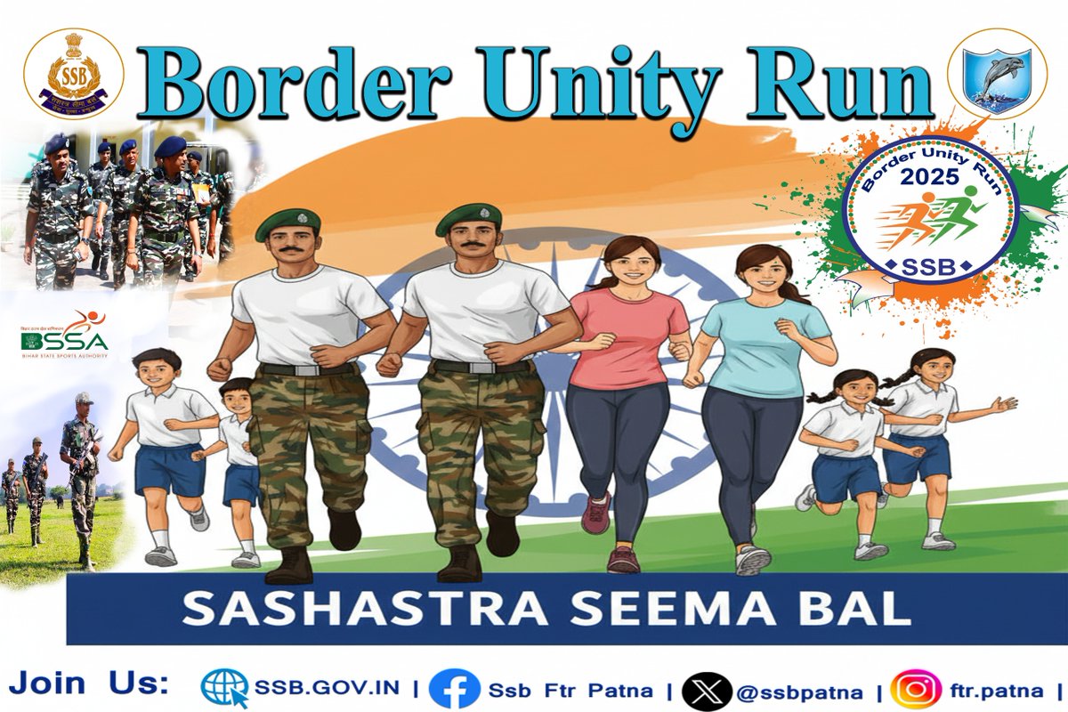 18BnSSB_INDIA's tweet photo. 18वीं वाहिनी, सशस्त्र सीमा बल, राजनगर द्वारा 13 दिसंबर 2025 को “बॉर्डर यूनिटी रन” का भव्य आयोजन किया जा रहा है।
@SSB_INDIA
@ssbpatna
#borderunityrun https://t.co/cG01Si9obK