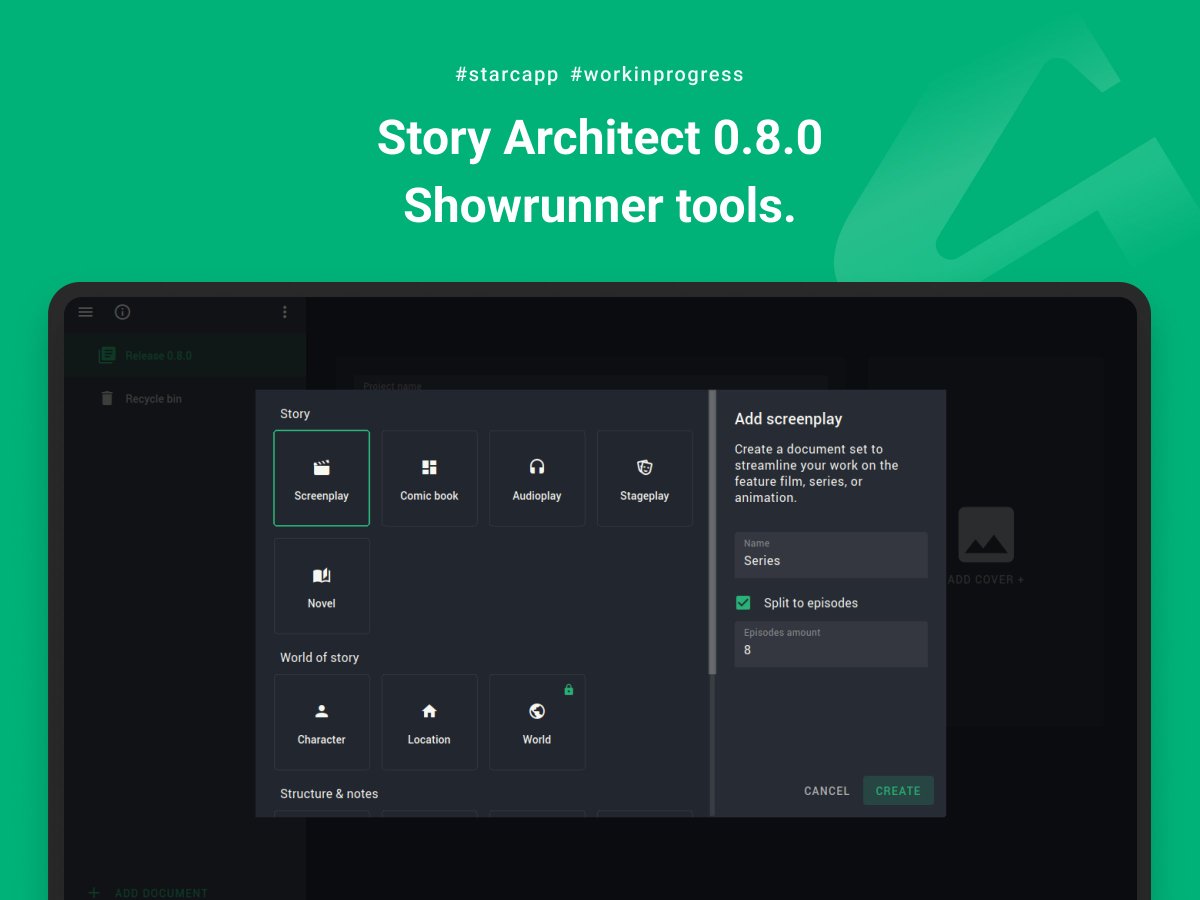starcapp_'s tweet photo. Pre-New Year Story Architect 0.8.0 update! Inside you’ll find showrunner tools, an episode-by-episode plan, document comparison features, and various user experience improvements.

✨ Release Note: https://t.co/JRwJT1eCQq
✨ Download Update: https://t.co/X0H9czGbnp https://t.co/M4cZCTvtNf