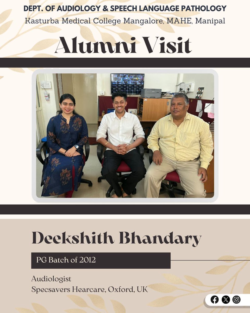 ASLPKMCMLR's tweet photo. Last week, we were so happy to have Deekshith Bhandary, an alumnus from our PG batch of 2012, visit our department. 

He is currently working as an Audiologist in the UK. Thank you for taking the time to connect &amp; share your experiences with us!
#AlumniVisit #KMCMangalore #MAHE https://t.co/CxE389tKRp