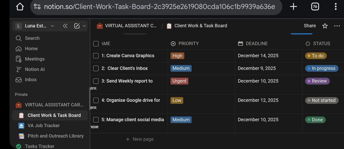 ronnipearl12's tweet image. Being a VA isn’t just completing tasks. It’s about systems, processes, and credibility.
I built reusable boards, trackers, and documents to keep work organized, communication smooth, and results measurable.
#VAcareer
#CareerGrowth
#NotionWorkspace
#TaskManagem