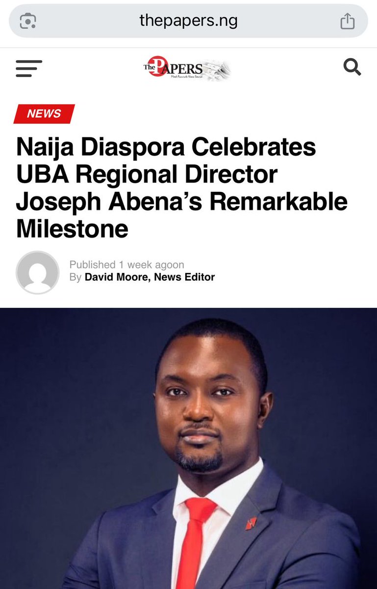 Honoured that <a href="/ThePapersng/">The Papers Nigeria</a> followed Naija Diaspora Magazine in sharing my journey at UBA.  

This recognition goes beyond me, it celebrates the power of South-South cooperation, of professionals building bridges across our #Africa.  🌍
 thepapers.ng/2025/12/02/nai…

#JosephABENA