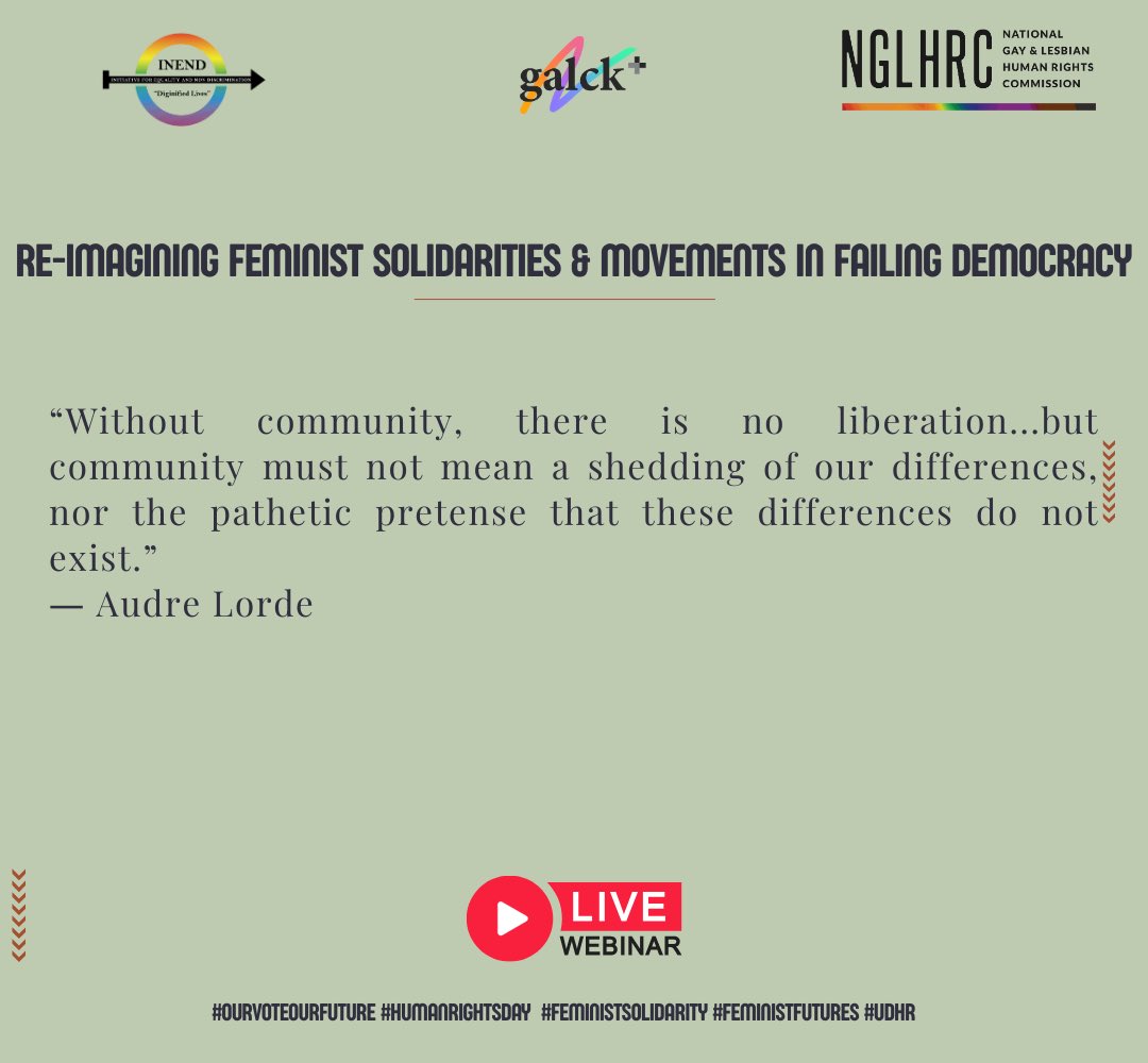 <a href="/INENDorg/">Initiative For Equality & Non Discrimination-INEND</a> <a href="/galckplus/">galck+</a> <a href="/NGLHRC/">#Repeal162 because #LoveIsHuman</a> <a href="/its_qario/">✨ Michelle Kariuki ✨</a> <a href="/KombeMartha/">martha kombe◢◤</a> <a href="/QwomenHRDs/">QWomen HRDs</a> <a href="/YveeOduor/">Yvee but like Yves</a> <a href="/Chella978381/">Chella</a> <a href="/JoyceSabali/">Mzee Kasri</a> <a href="/CHELLA956749/">CHELLA</a> <a href="/Shis1Shisia/">Scarlet_Imma</a> "Without community, there is no liberation...but community must not mean a shedding of our differences, cor the pamelst not mean tshedding df our differences, exist." - Audre Lorde

#OurVoteOurFuture #HumanRightsDay  #FeministSolidarity #FeministFutures #UDHR