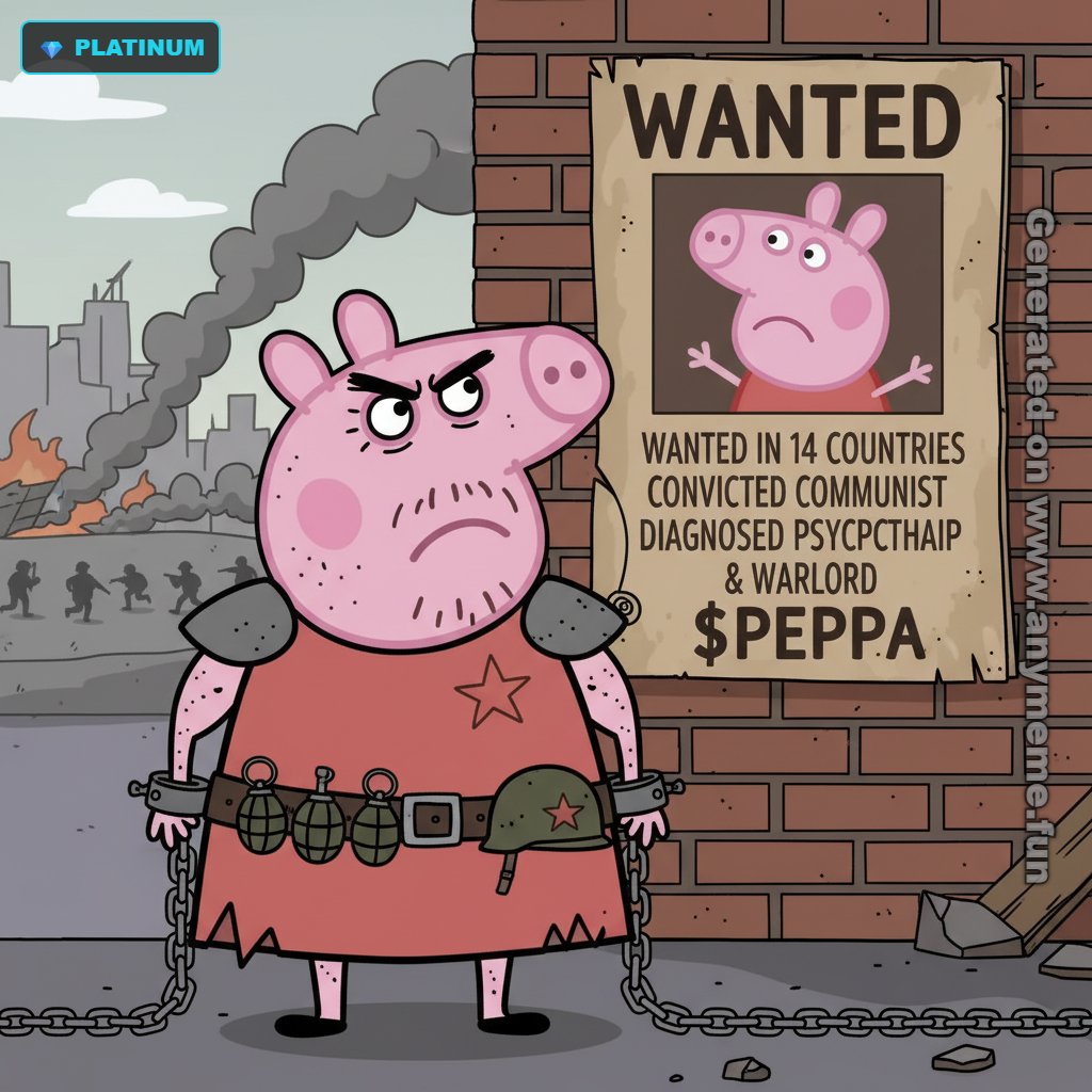 Asked the AI for $peppa :

- convicted communist, diagnosed psychopath &amp; warlord now on chain

Truly amazing art delivered by #AnyMeme

I believe that quality visuals and funny memes keeps the project growing!

Easy generate memes just by paste CA/@ xHandle!