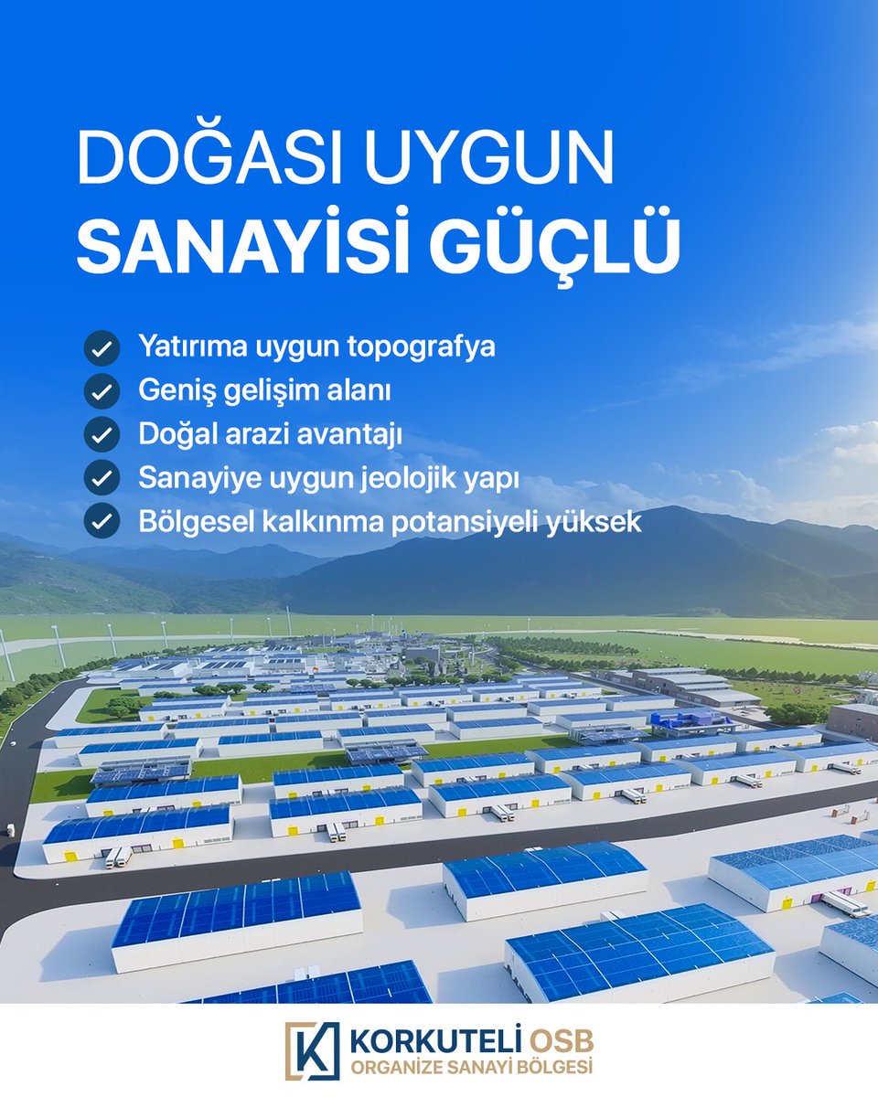 Doğasıyla uyumlu, sanayisiyle güçlü bir bölge.
Korkuteli OSB; topografyası, geniş gelişim alanı ve stratejik konumuyla yatırımcılar için ideal bir üretim üssü sunuyor.
Güçlü altyapı, sürdürülebilir kalkınma vizyonu ve doğayla uyumlu planlama, geleceğin sanayisini burada