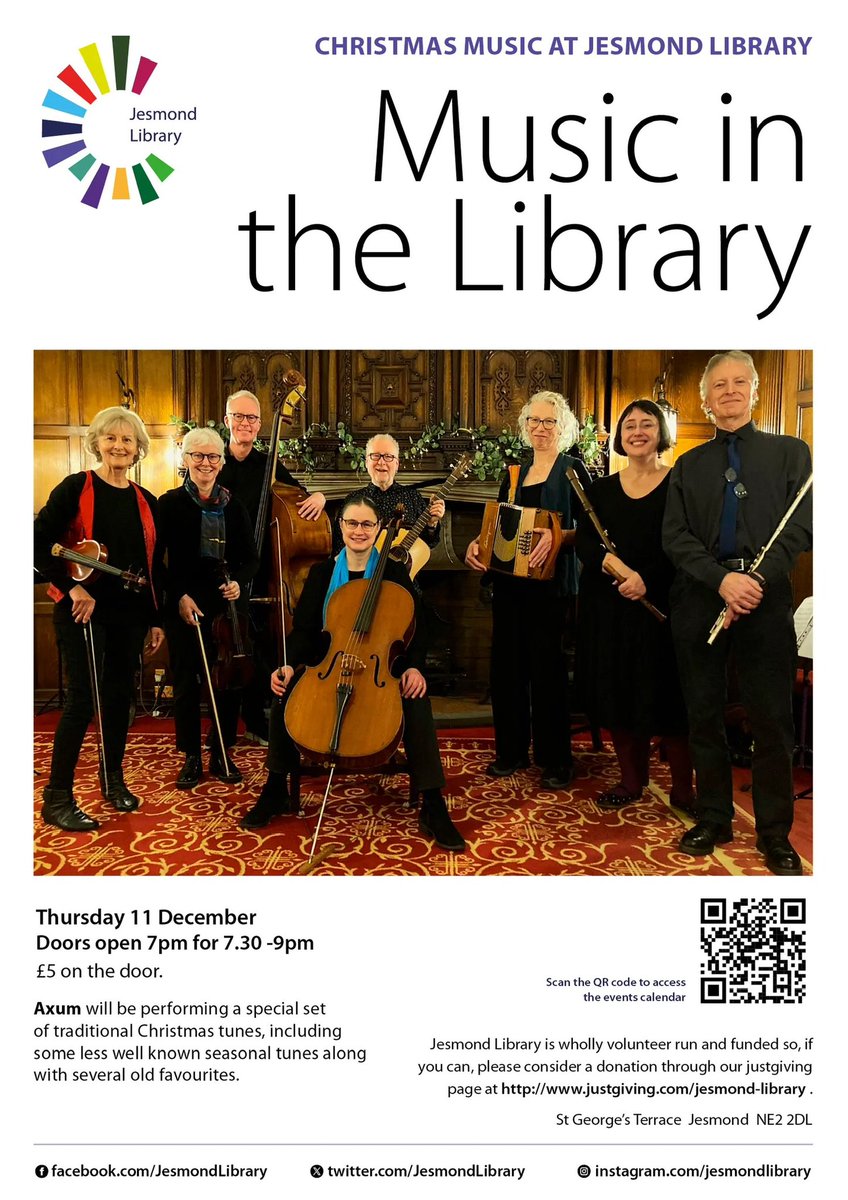 We have a festive offering this Thursday 11 December at 7:30pm - Axum folk band will be playing a special set of seasonal songs. 
Tickets £5, payable at the door.