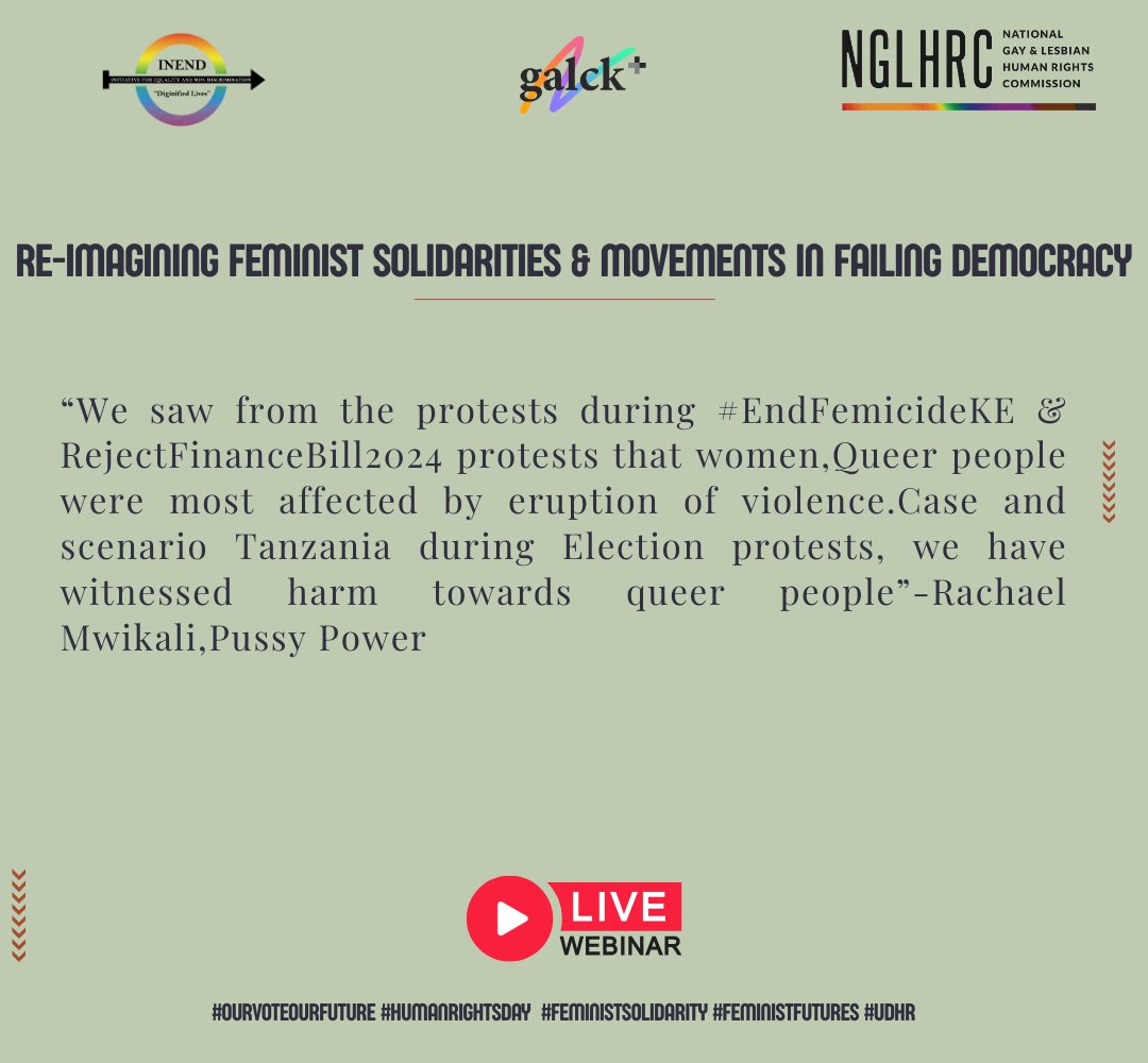 mugure_tabitha's tweet photo. Re-imagining feminist solidarities and movements in a failing democracy.

🔎Right to equality and freedom from discrimination.

 #OurVoteOurFuture #FeministSolidarity #HumanRightsDay #FeministFutures #UDHR https://t.co/vJAhQigSAw