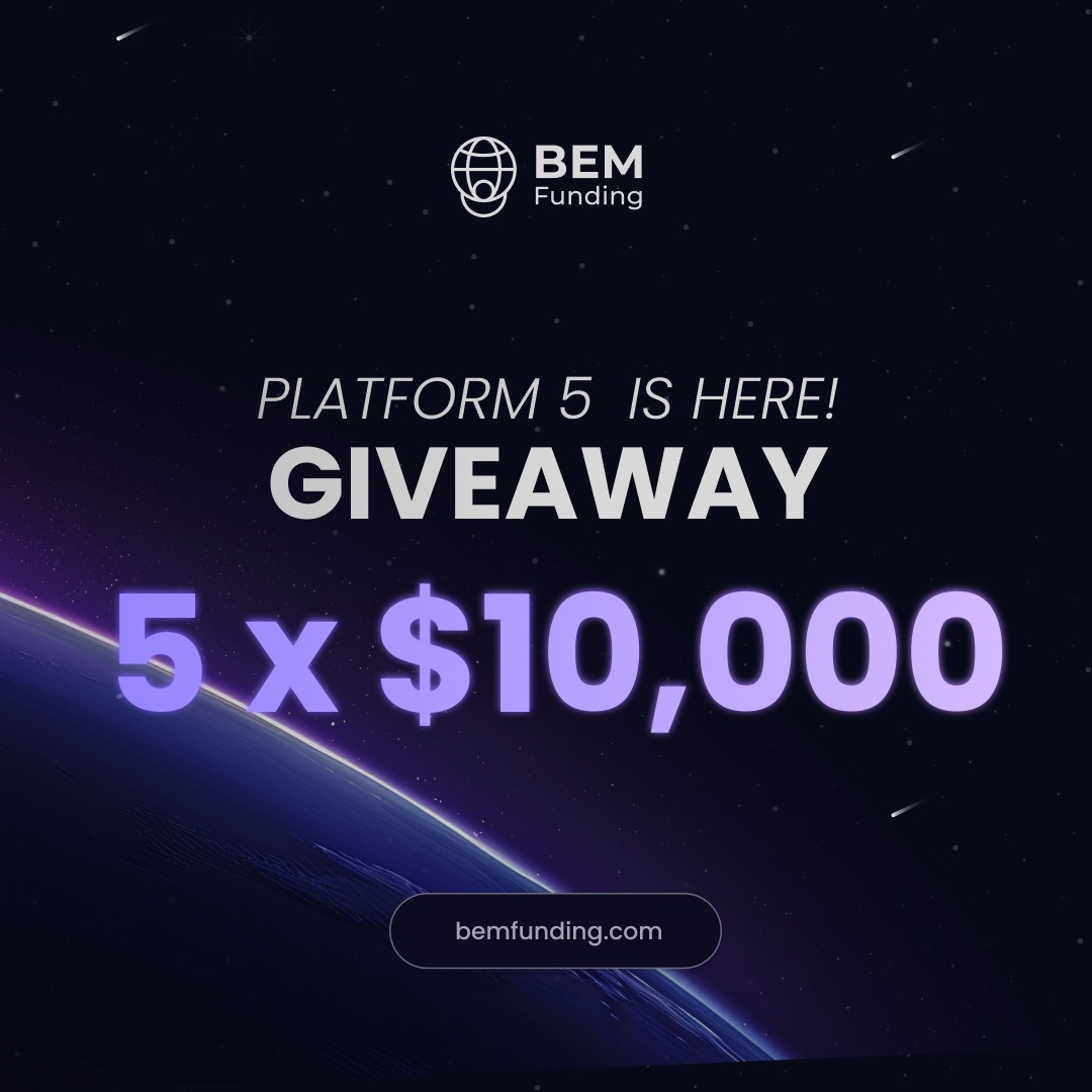 Platform 5 is here.

To celebrate, we’re giving away 5 x $10,000 accounts.

- Follow @BEMFunding
- Repost this tweet
- Tag 2 friends

Winners will be announced in 48 hours.
