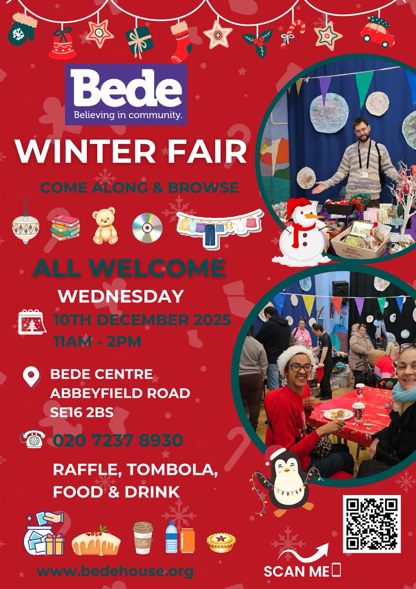 BEDE WINTER FAIR TODAY! 
10th December,1am to 2pm at the Bede Centre.
Come along. Enjoy festive fun, tasty winter treats, and more!
See the poster for full details.
