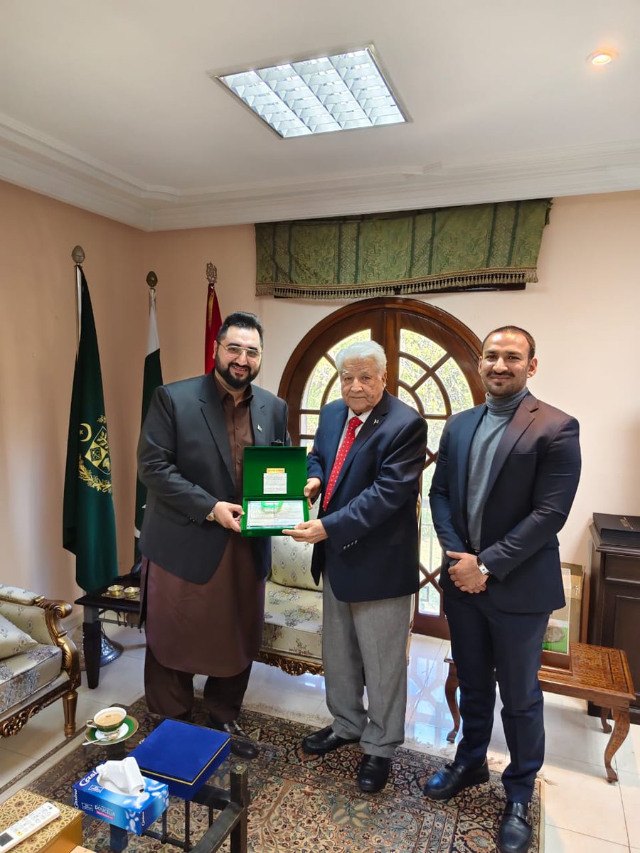 Ambassador <a href="/SyedAdilGilani/">Adil Gilani Syed</a> welcomed on 8th Dec,  Mr. Shaheryar Memon, Focal Person to the PMYP Chairman at the Embassy. They discussed PMYP activities and matters of mutual interest. <a href="/ForeignOfficePk/">Ministry of Foreign Affairs - Pakistan</a>