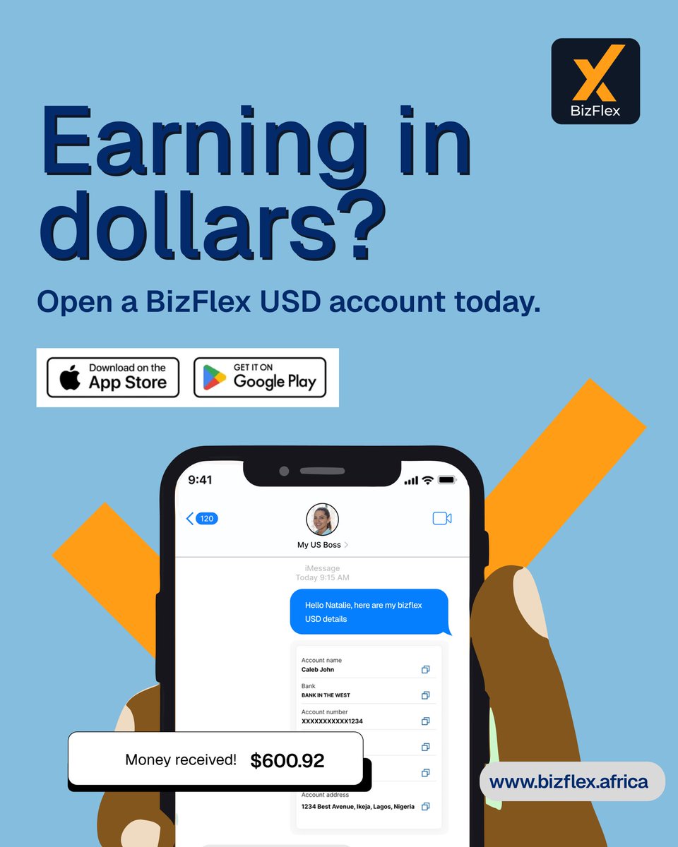 Bagged a job that pays in dollars and you’re still trying to figure out how to receive your paycheck? Worry no more cos Bizflex’s got you covered 

Register today and set up your dollar account to receive your paycheck 

 #BizFlex