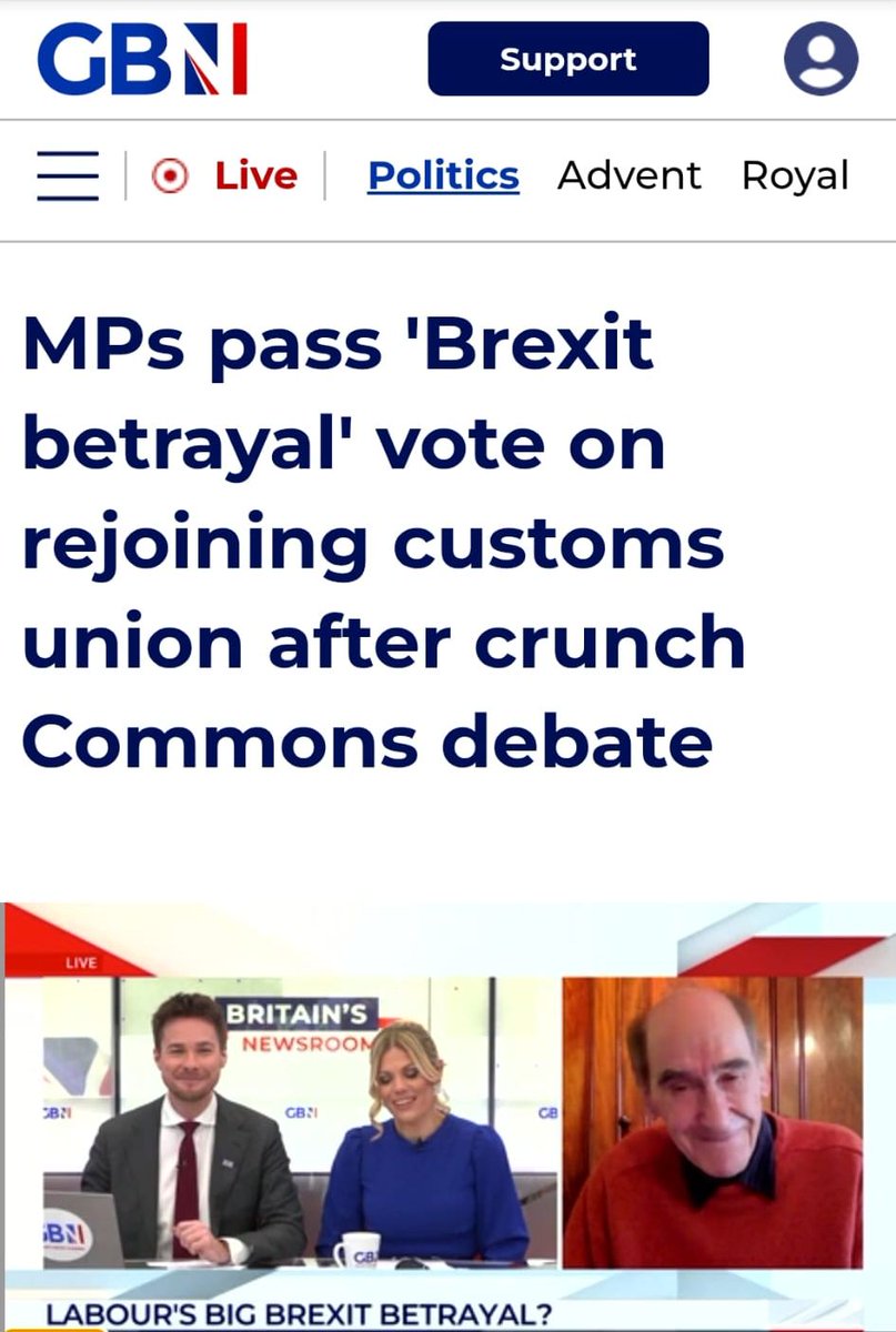 GB News and the other Farage-backing media are furious that we won the vote on our customs union bill yesterday.

They know they're losing the argument and that the tide is turning. 

More and more people back our plans to rebuild Britain's trade with Europe and tackle the cost