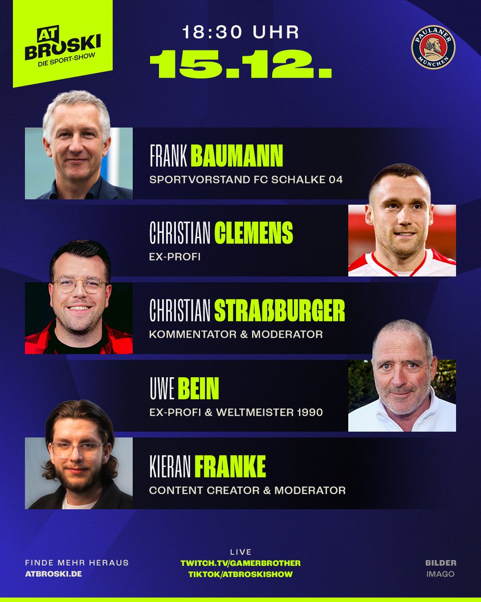 Wir freuen uns am Montag in Düsseldorf auf Frank Baumann, Christian Clemens, Christian Straßburger, Uwe Bein und Kieran Franke! 🥳

Wen von euch sehen wir vor Ort?
