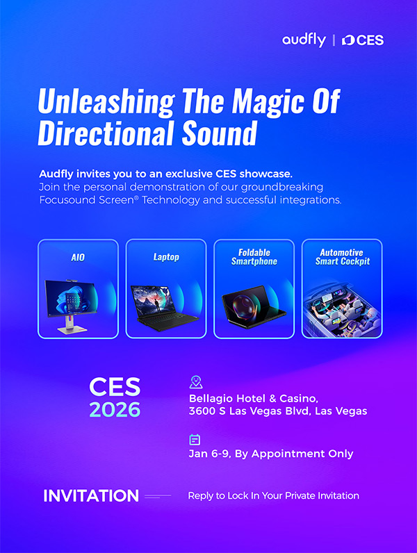 audflyspeaker's tweet image. Ready to hear the future? 🎧

At CES 2026, Audfly will demo directional audio tech for laptops, foldables, AIO &amp;amp; smart cockpits.

Want a private session in Vegas? 👇 Reply or comment below to inquire!
Jan 6-9 | By appointment

#CES2026 #DirectionalAudio #FutureOfSound #Audfly