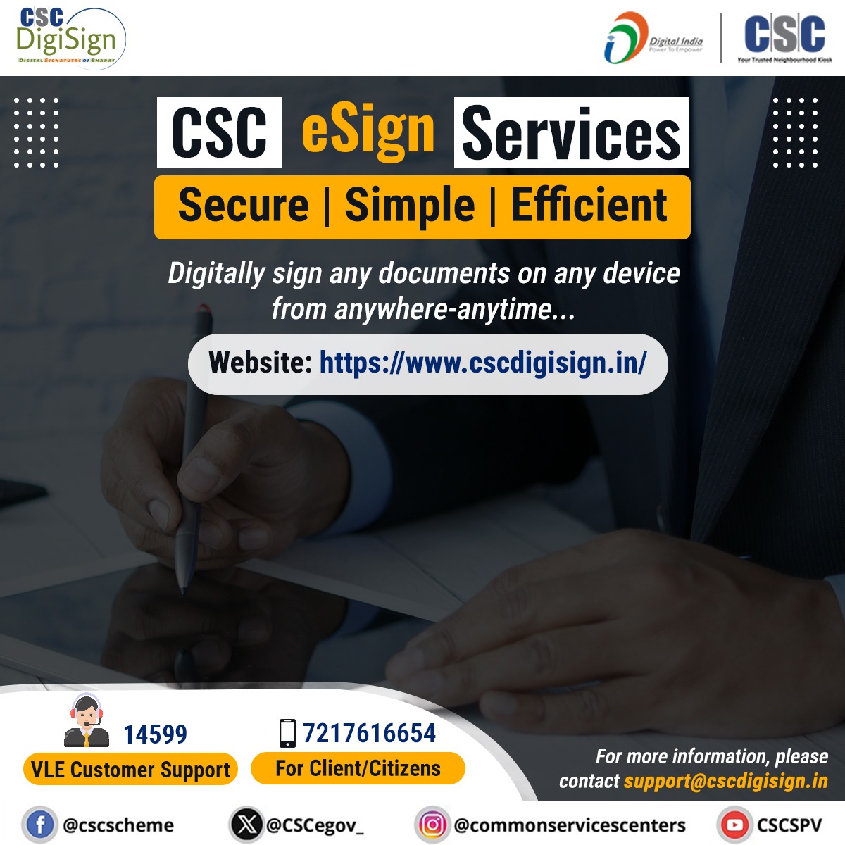 CSCegov_'s tweet image. Say goodbye to traditional paperwork stress &amp;amp; #GoDigital with #CSCeSign Service.

CSC eSign Service brings you a smooth #paperless experience.

To avail eSign Service, visit: cscdigisign.in

For more information, contact us at support@cscdigisign.in or call us at 14599…